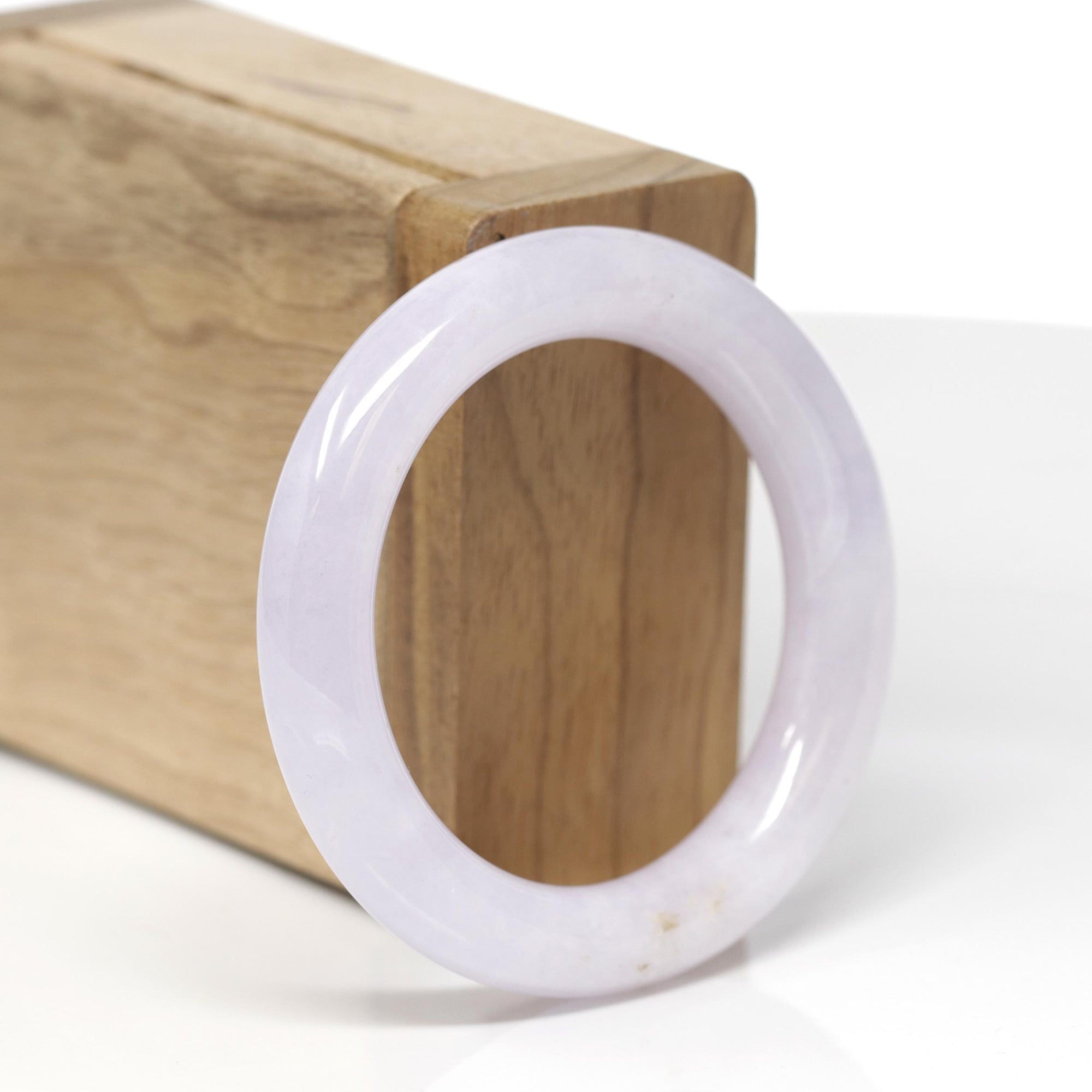 Baikalla Natural Icy Light Lavender Jadeite Jade "Traditional Round" Bangle Bracelet (48.3mm) 