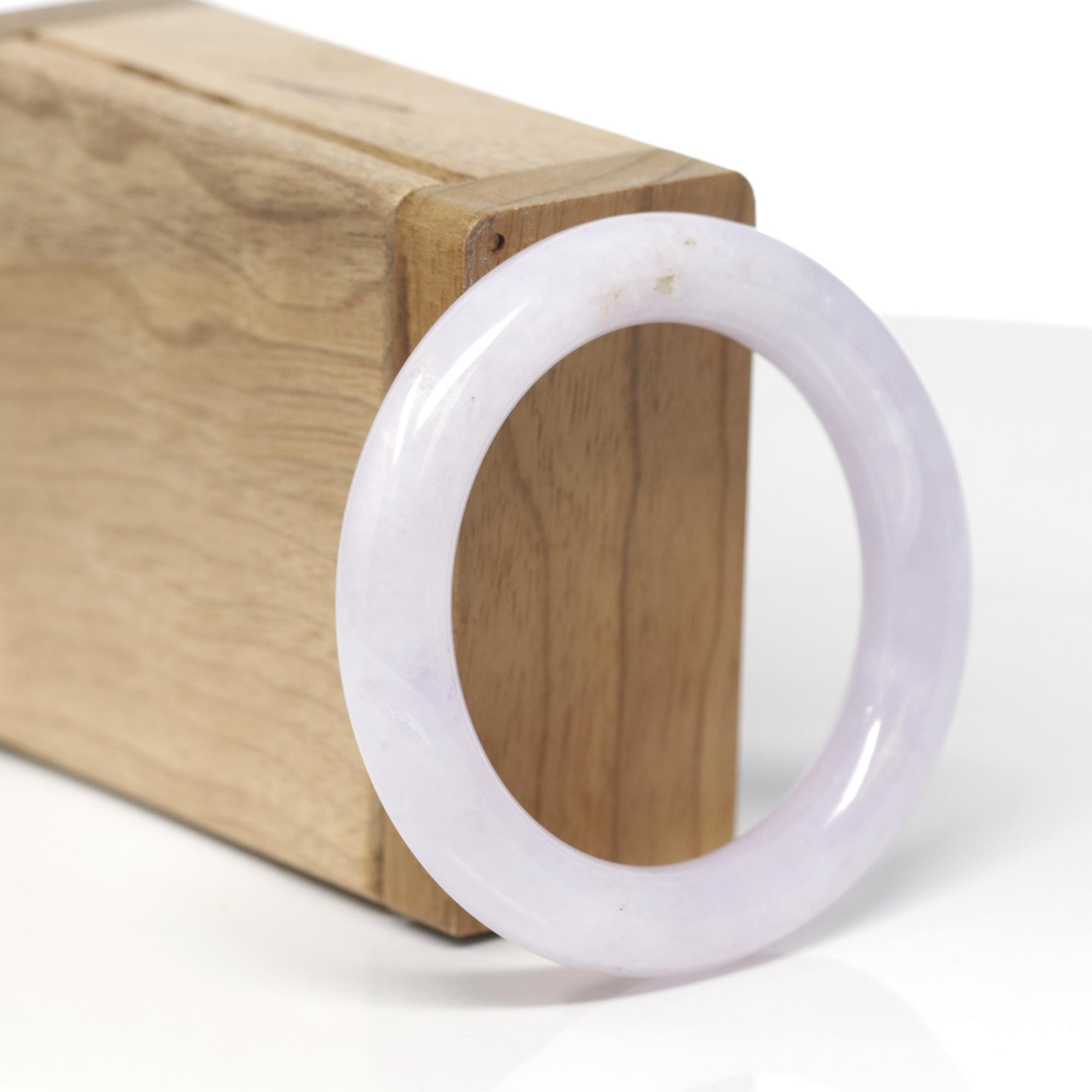 Baikalla Natural Icy Light Lavender Jadeite Jade "Traditional Round" Bangle Bracelet (48.3mm) 