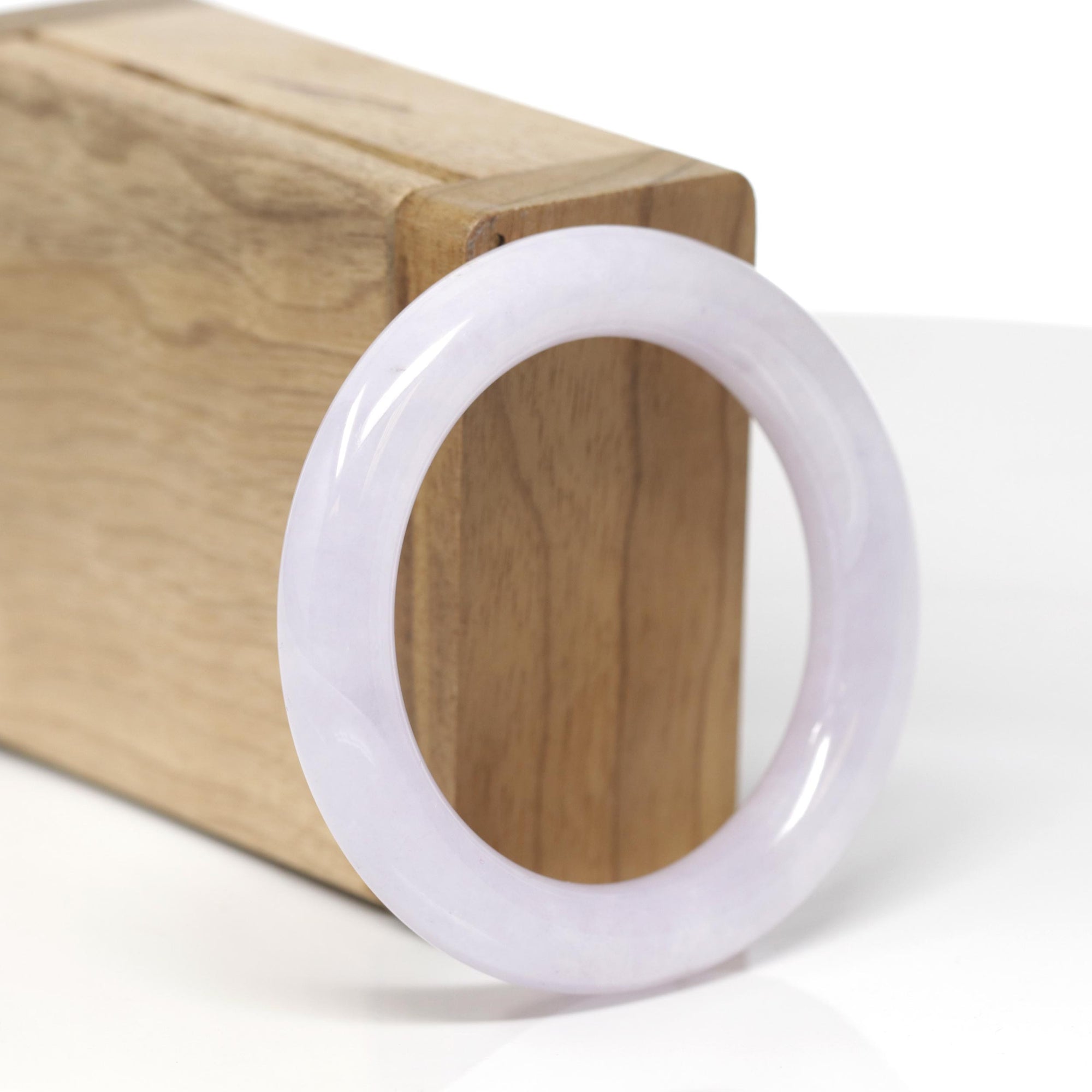 Baikalla Natural Icy Light Lavender Jadeite Jade "Traditional Round" Bangle Bracelet (48.3mm) 