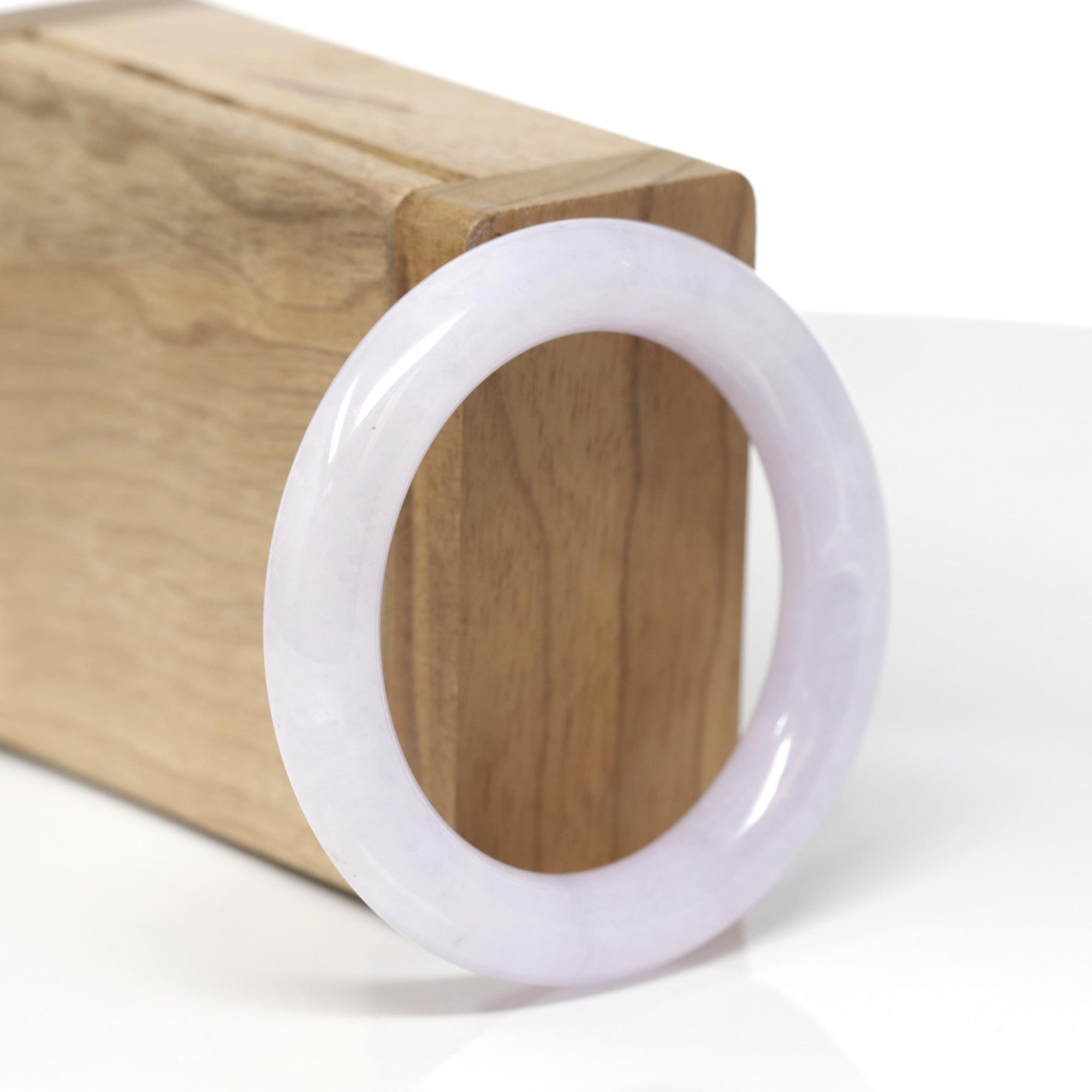 Baikalla Natural Icy Light Lavender Jadeite Jade "Traditional Round" Bangle Bracelet (48.3mm) 