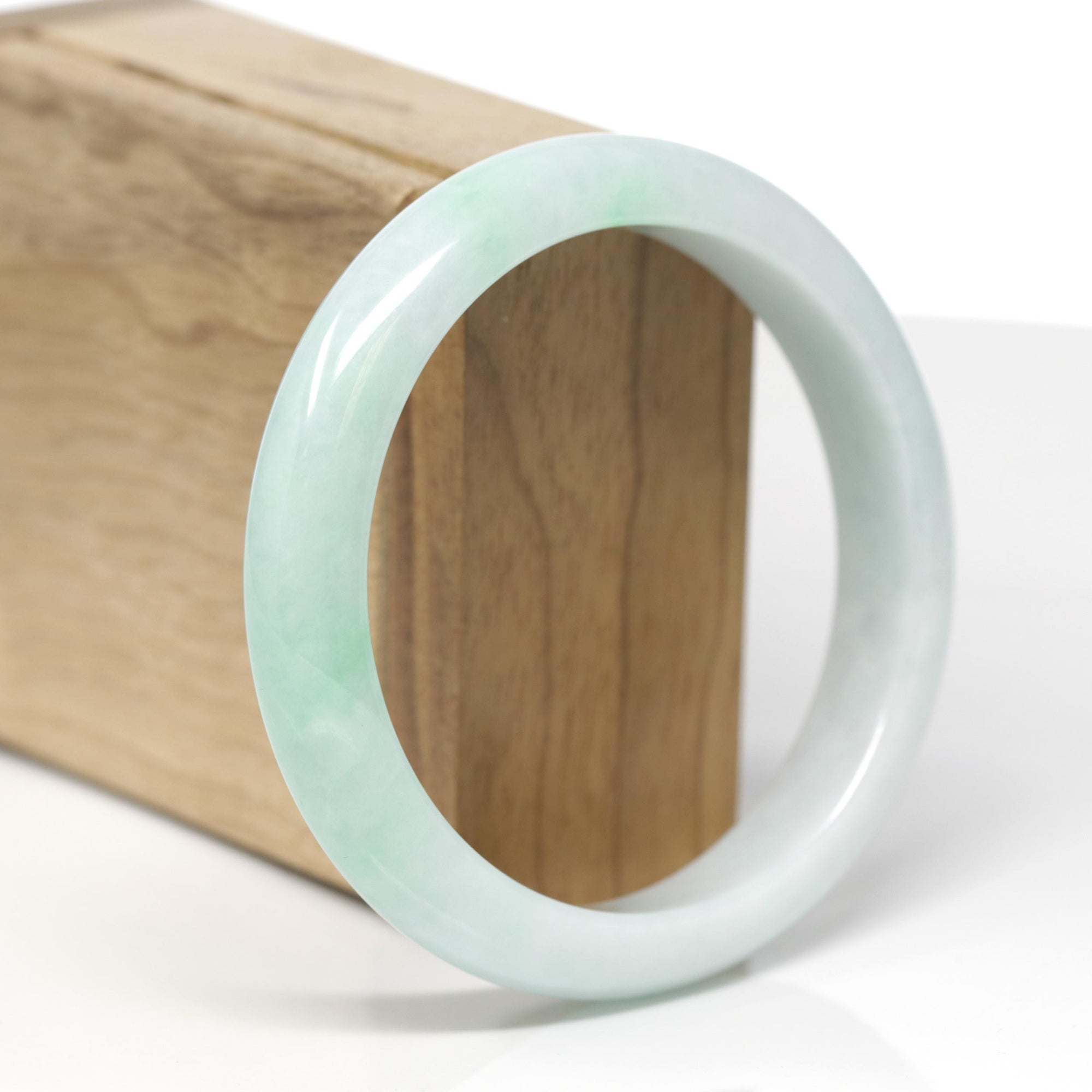 Baikalla Natural Light Apple-Green Jadeite Jade "Half Round" Bangle Bracelet (60mm) 