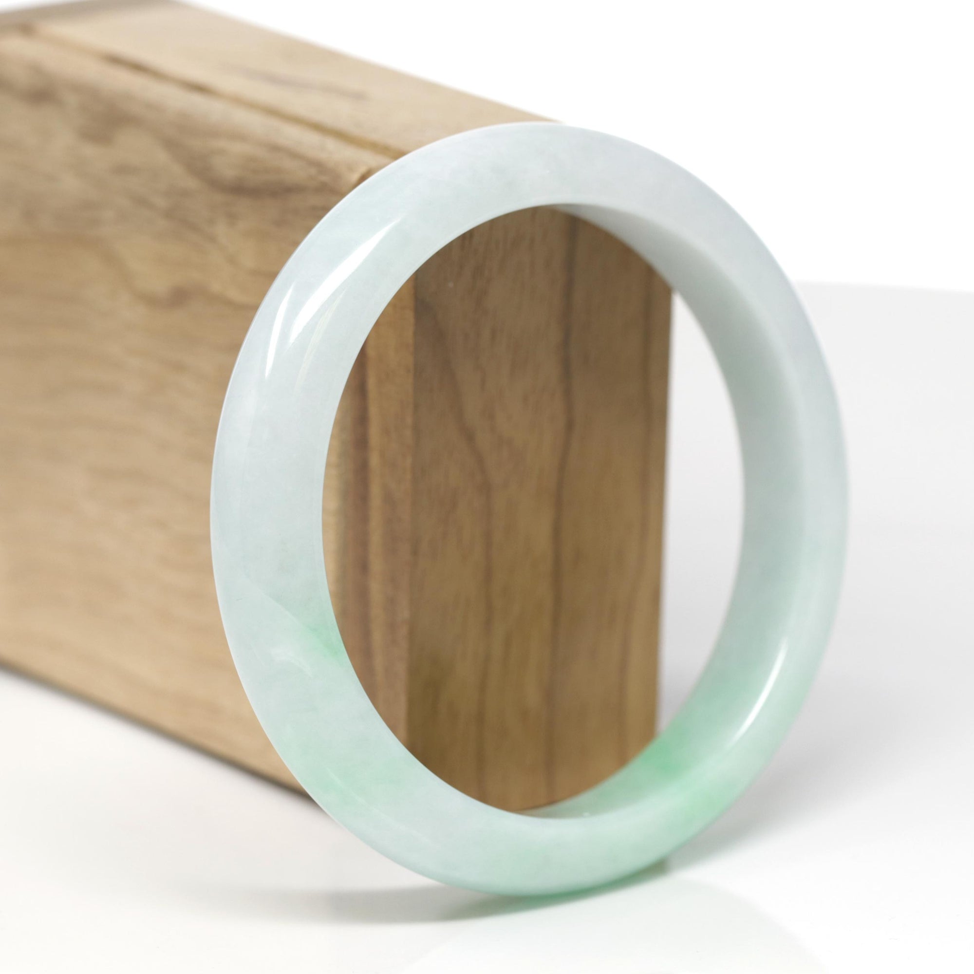 Baikalla Natural Light Apple-Green Jadeite Jade "Half Round" Bangle Bracelet (60mm) 