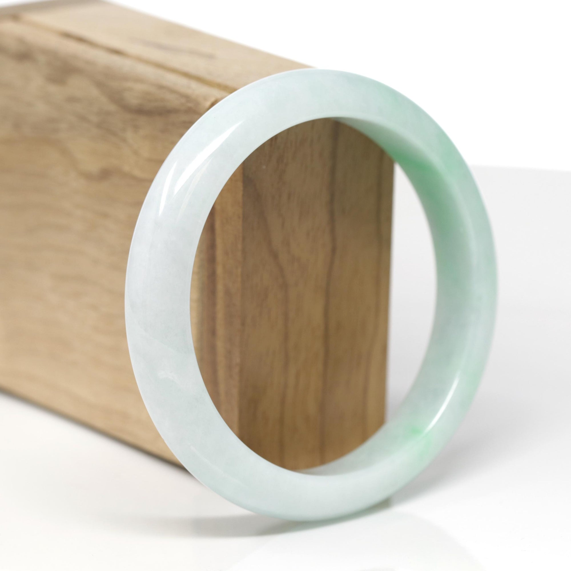 Baikalla Natural Light Apple-Green Jadeite Jade "Half Round" Bangle Bracelet (60mm) 