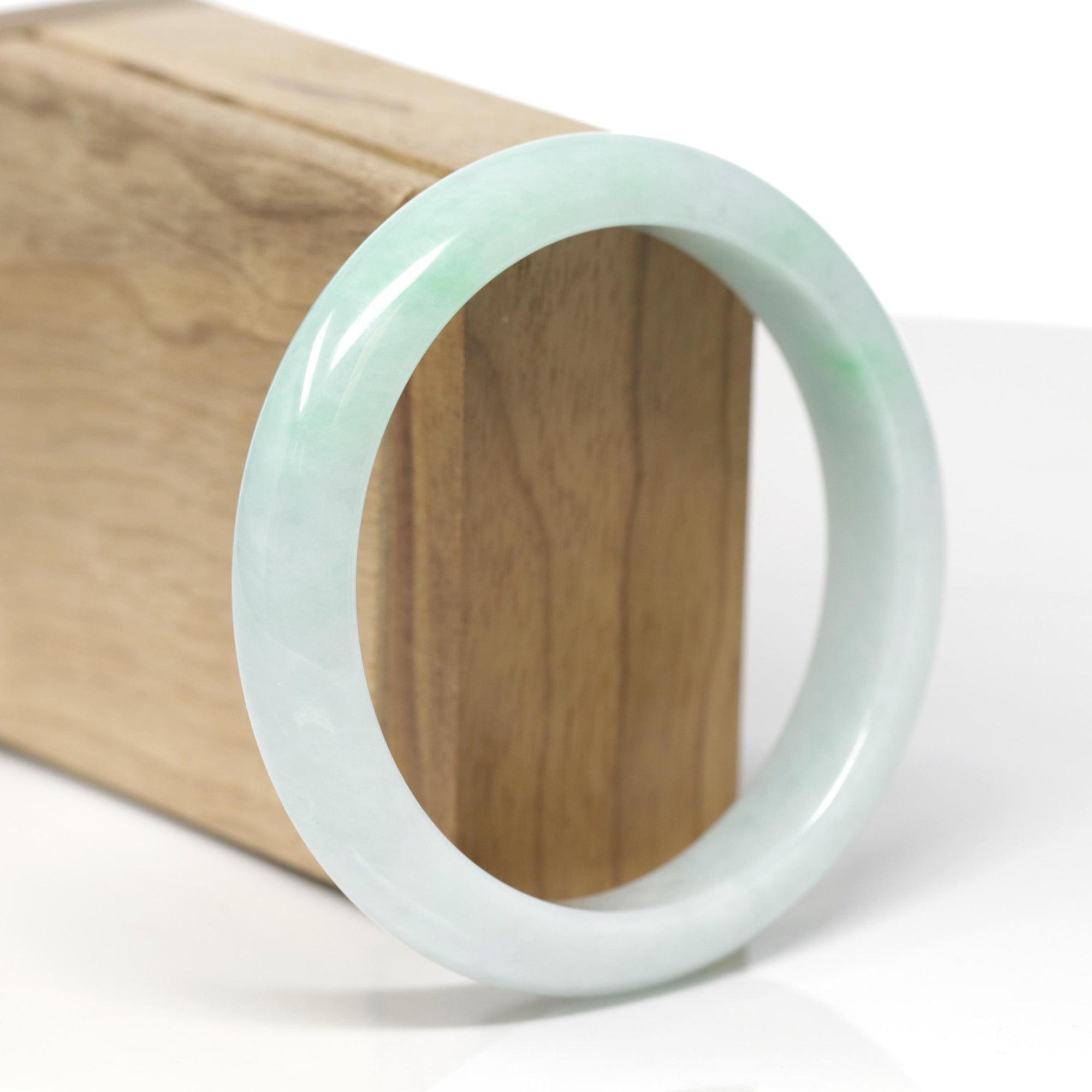 Baikalla Natural Light Apple-Green Jadeite Jade "Half Round" Bangle Bracelet (60mm) 