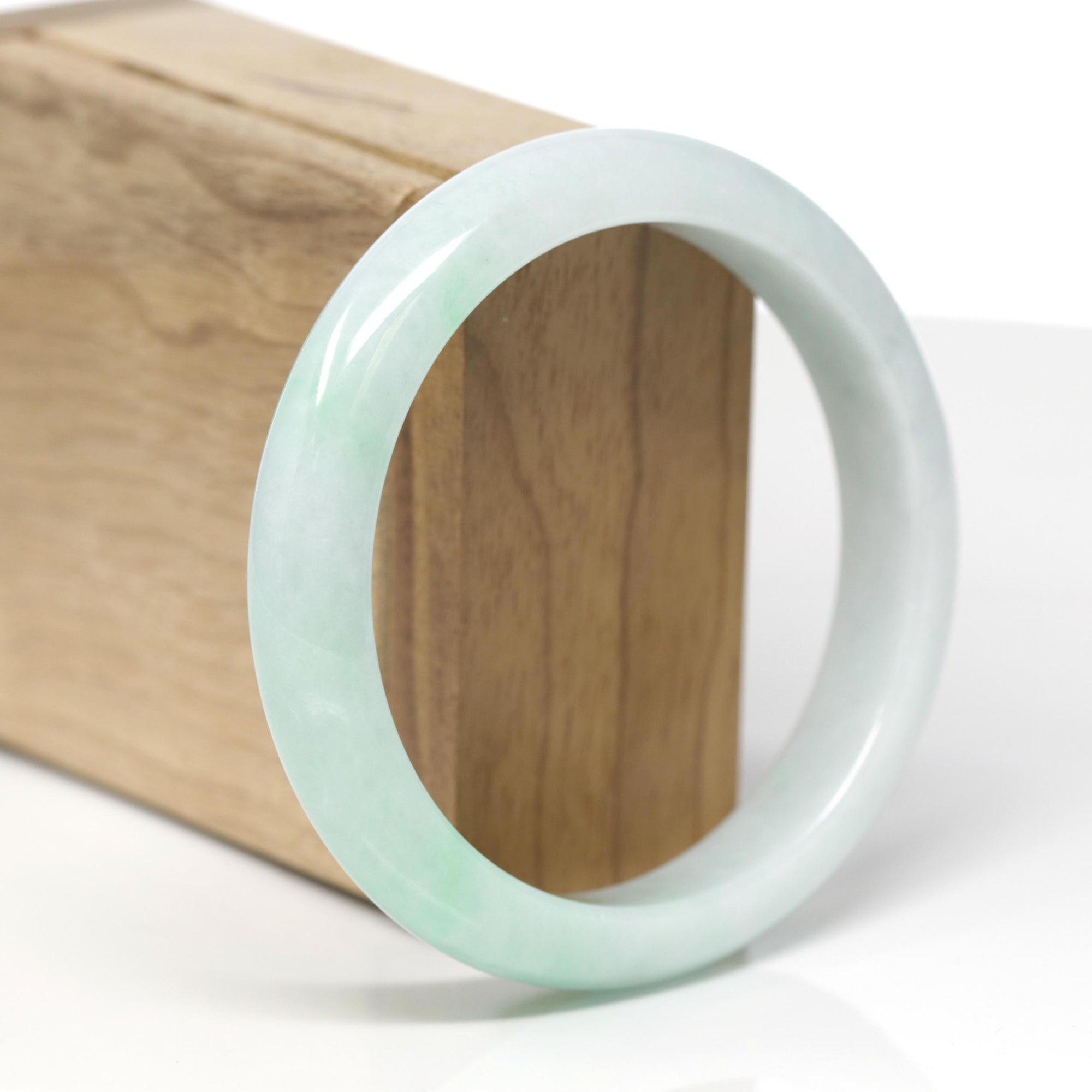 Baikalla Natural Light Apple-Green Jadeite Jade "Half Round" Bangle Bracelet (60mm) 