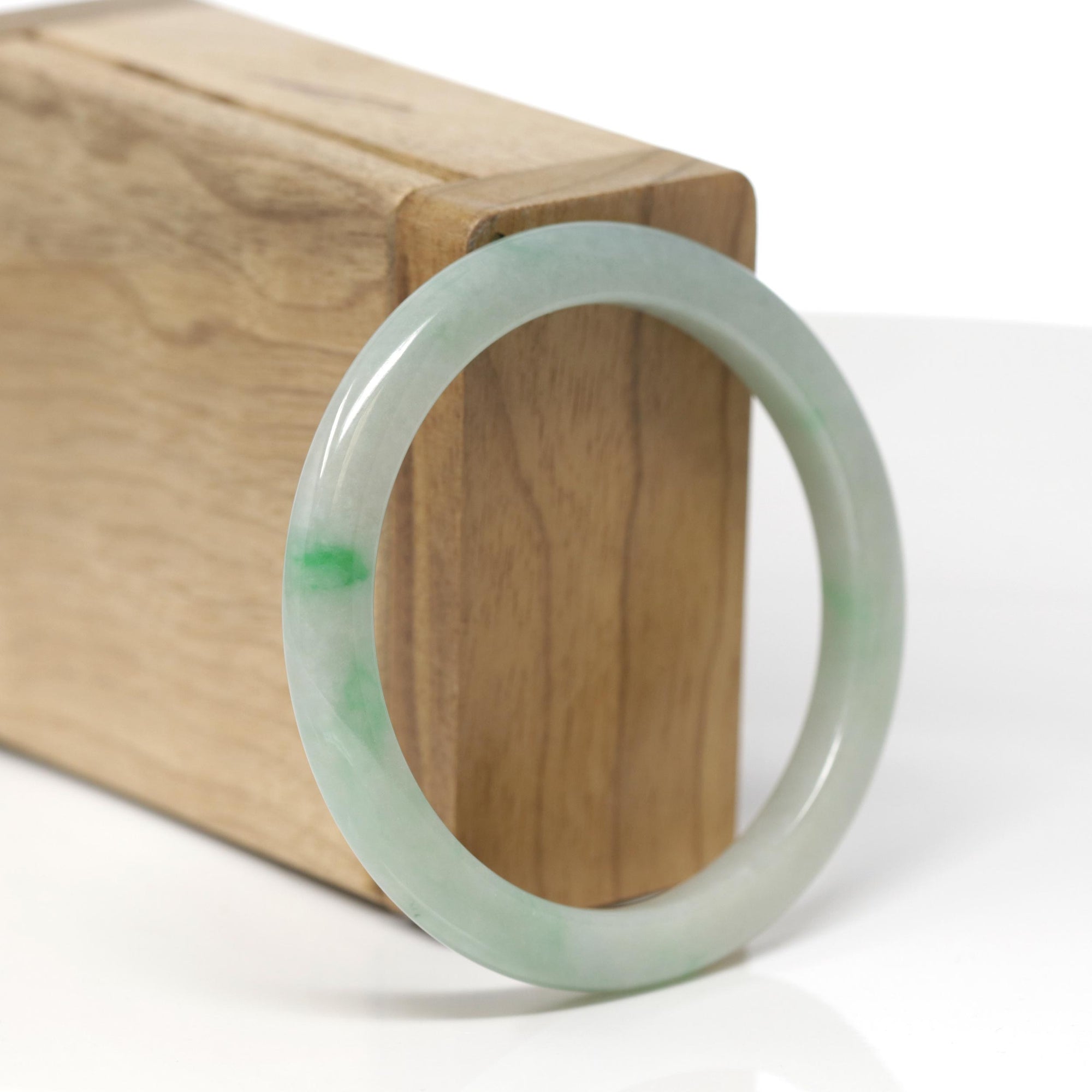 Baikalla Natural Green Jadeite Jade "Petite Half Round" Bangle Bracelet (53.4mm) 