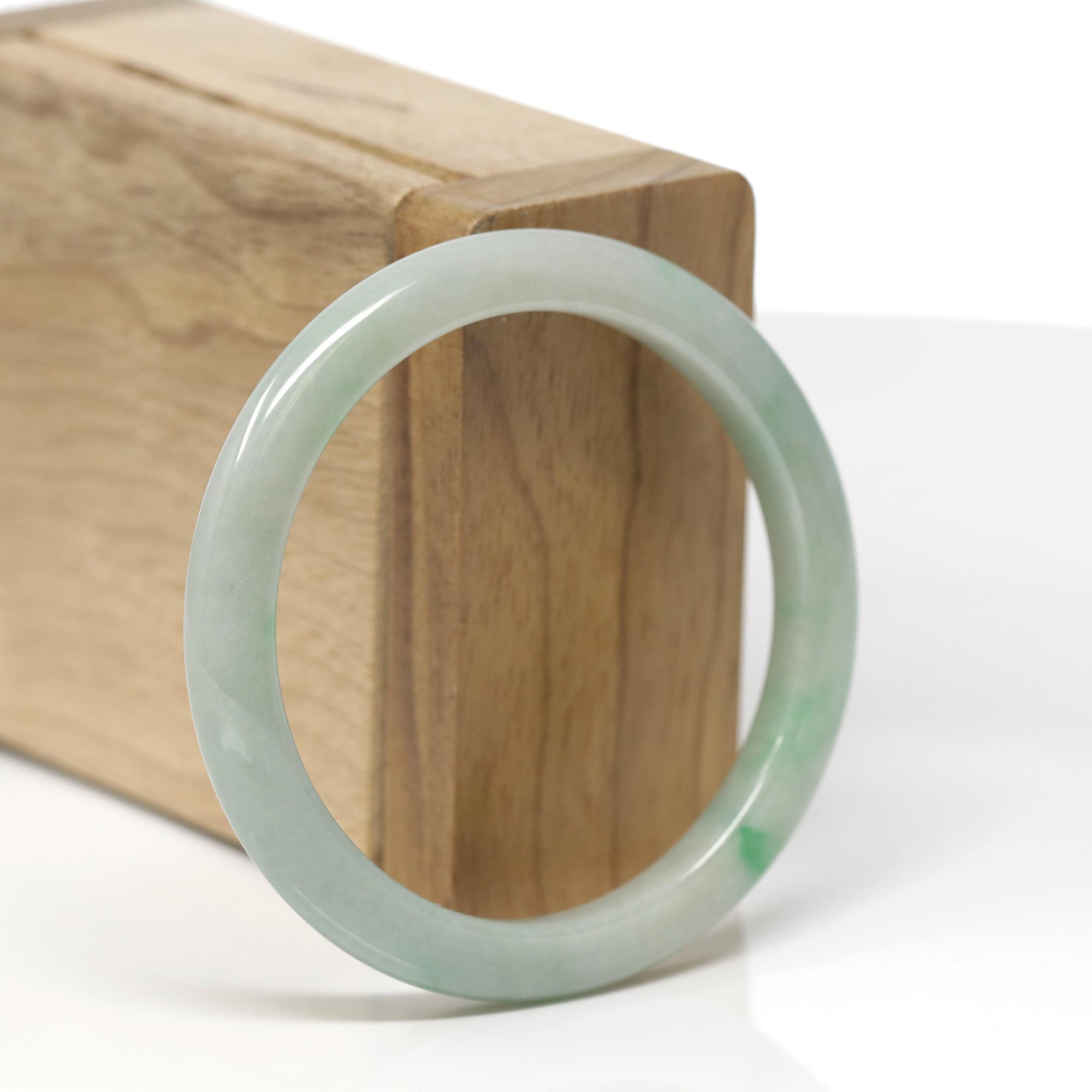 Baikalla Natural Green Jadeite Jade "Petite Half Round" Bangle Bracelet (53.4mm) 