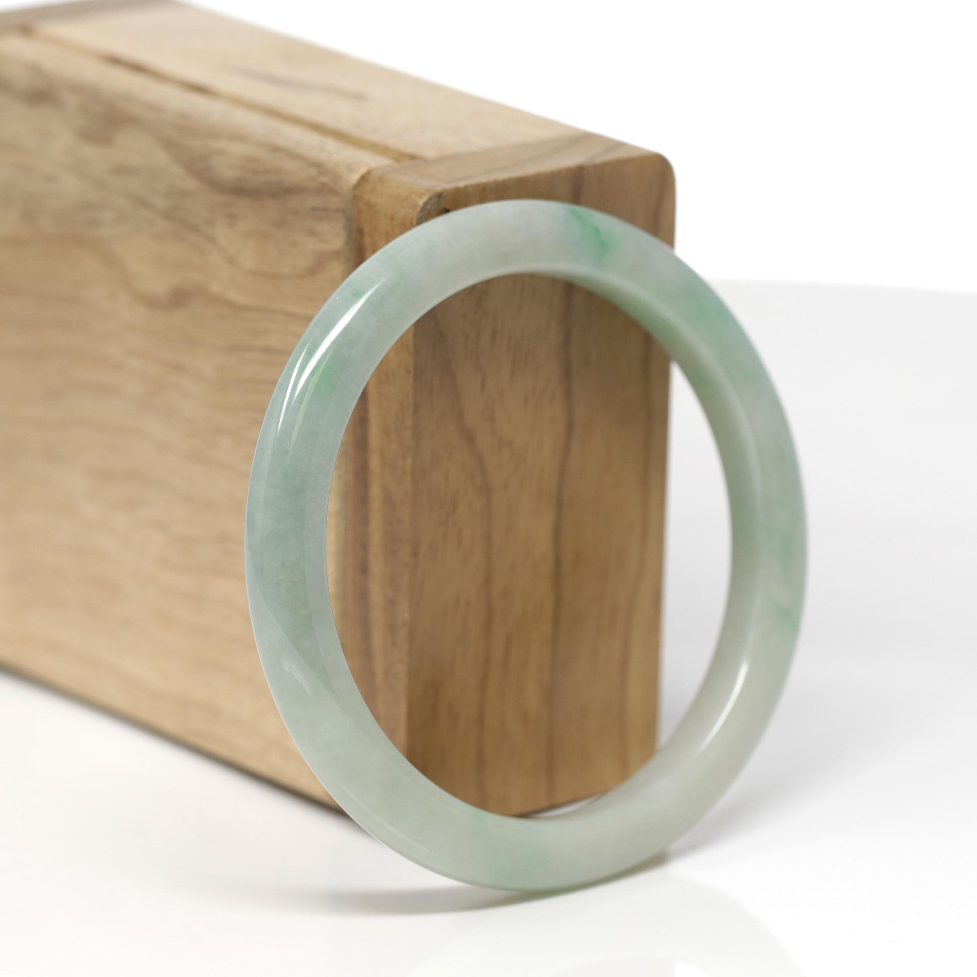 Baikalla Natural Green Jadeite Jade "Petite Half Round" Bangle Bracelet (53.4mm) 