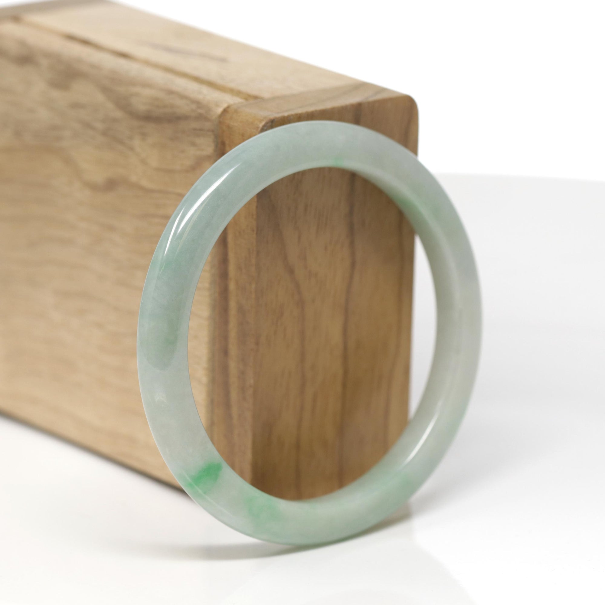 Baikalla Natural Green Jadeite Jade "Petite Half Round" Bangle Bracelet (53.4mm) 