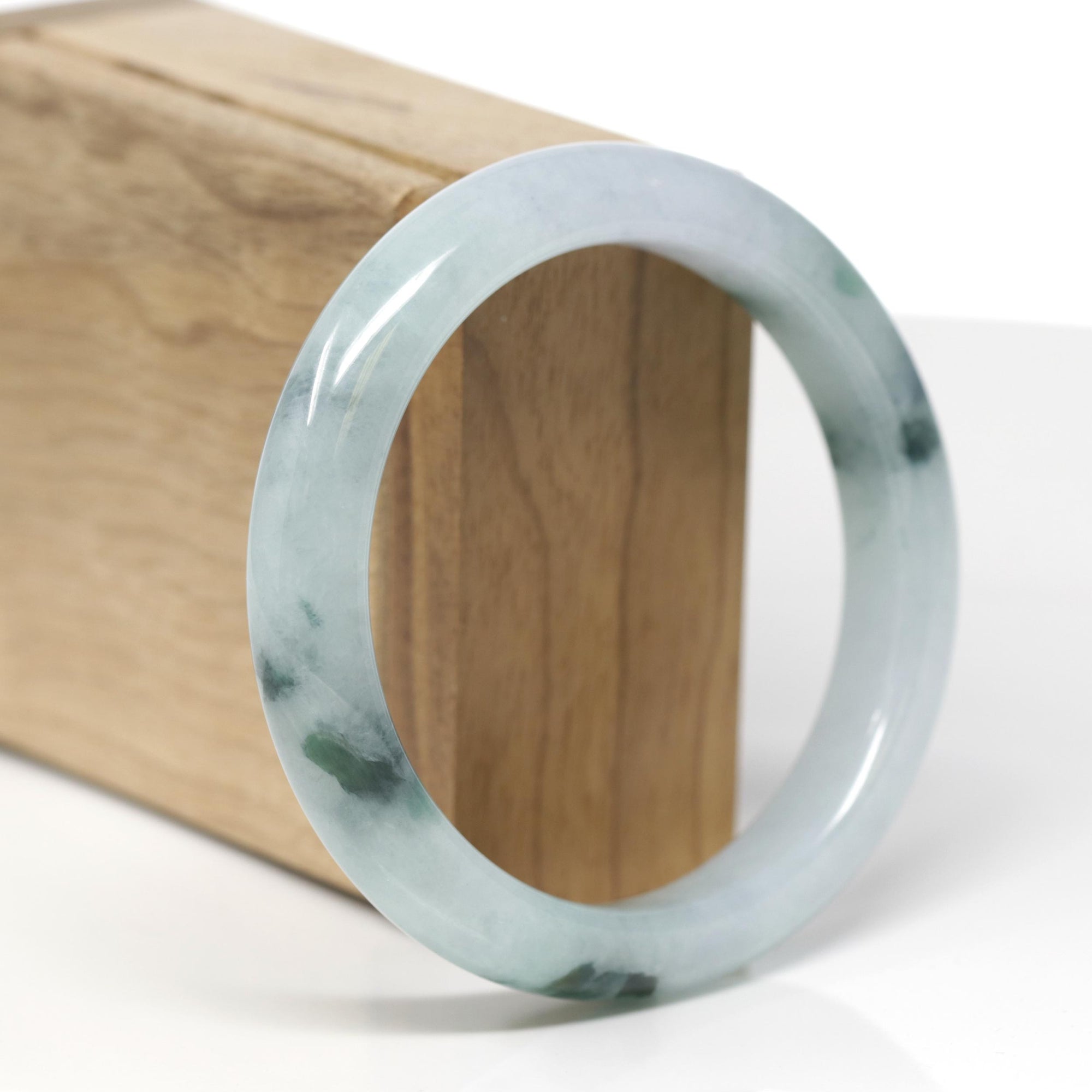 Baikalla Natural Icy Blue-Green Flowers Jadeite Jade "Half Round" Bangle Bracelet (58mm) 