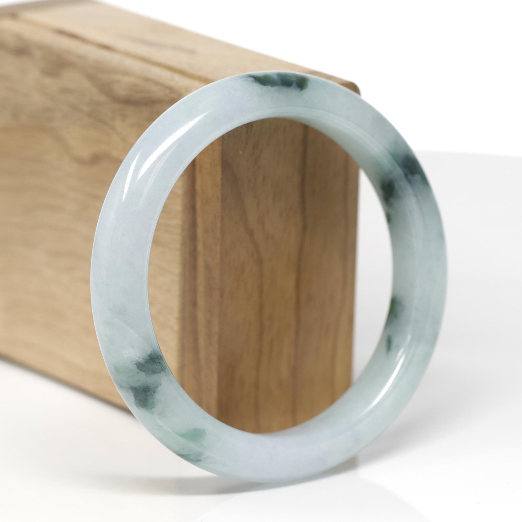 Baikalla Natural Icy Blue-Green Flowers Jadeite Jade "Half Round" Bangle Bracelet (58mm) 