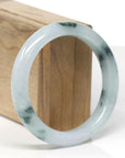 Baikalla Natural Icy Blue-Green Flowers Jadeite Jade "Half Round" Bangle Bracelet (58mm) 