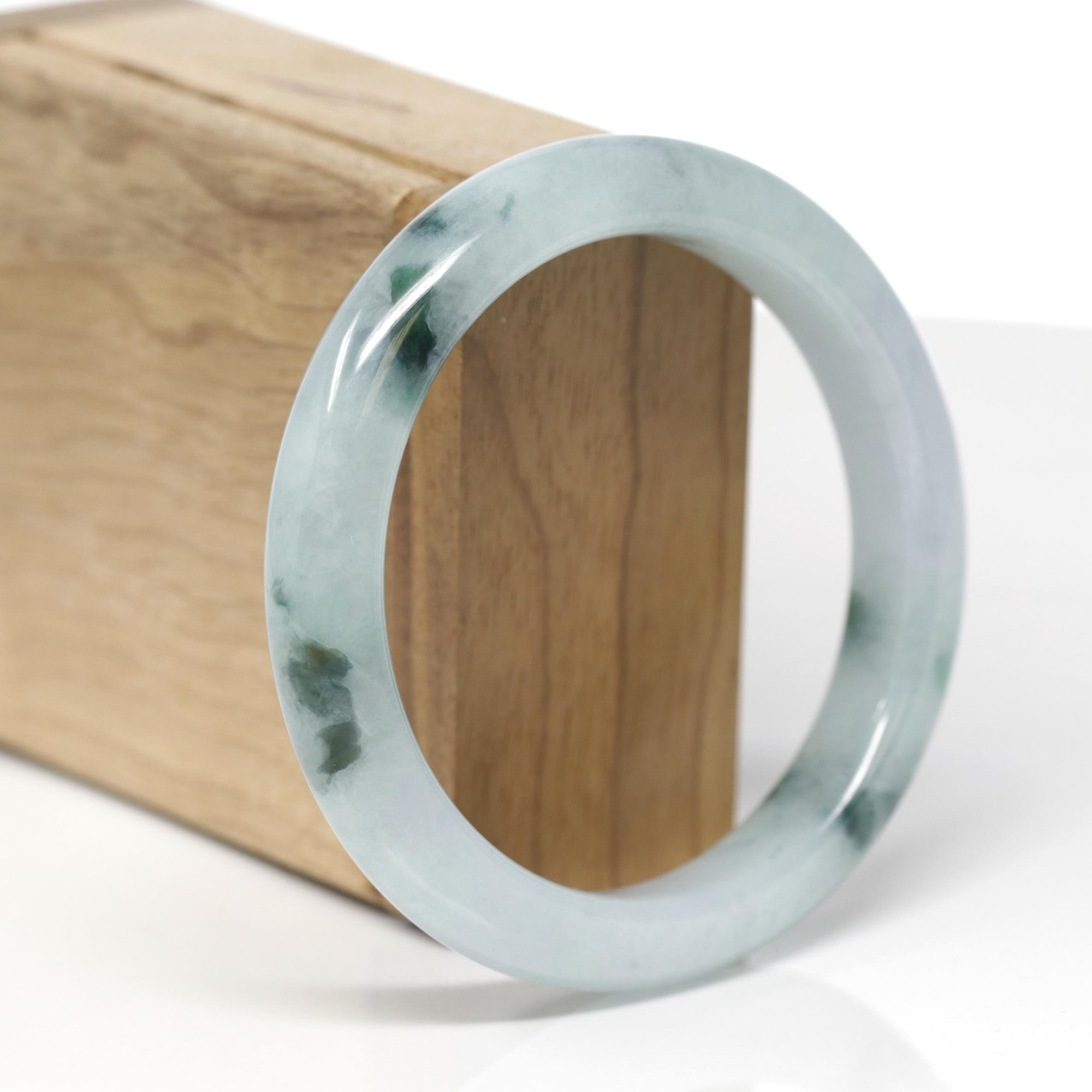 Baikalla Natural Icy Blue-Green Flowers Jadeite Jade "Half Round" Bangle Bracelet (58mm) 