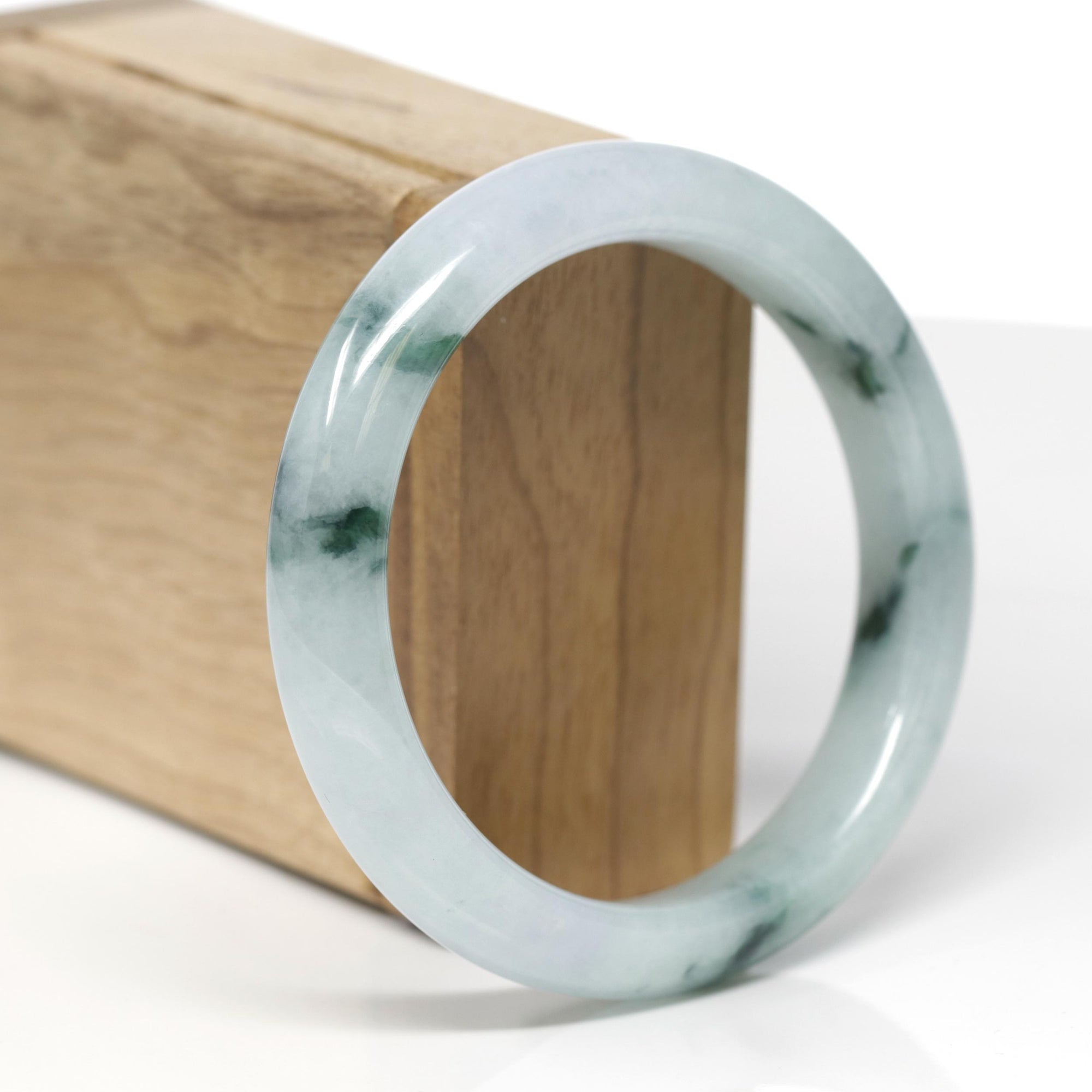 Baikalla Natural Icy Blue-Green Flowers Jadeite Jade "Half Round" Bangle Bracelet (58mm) 