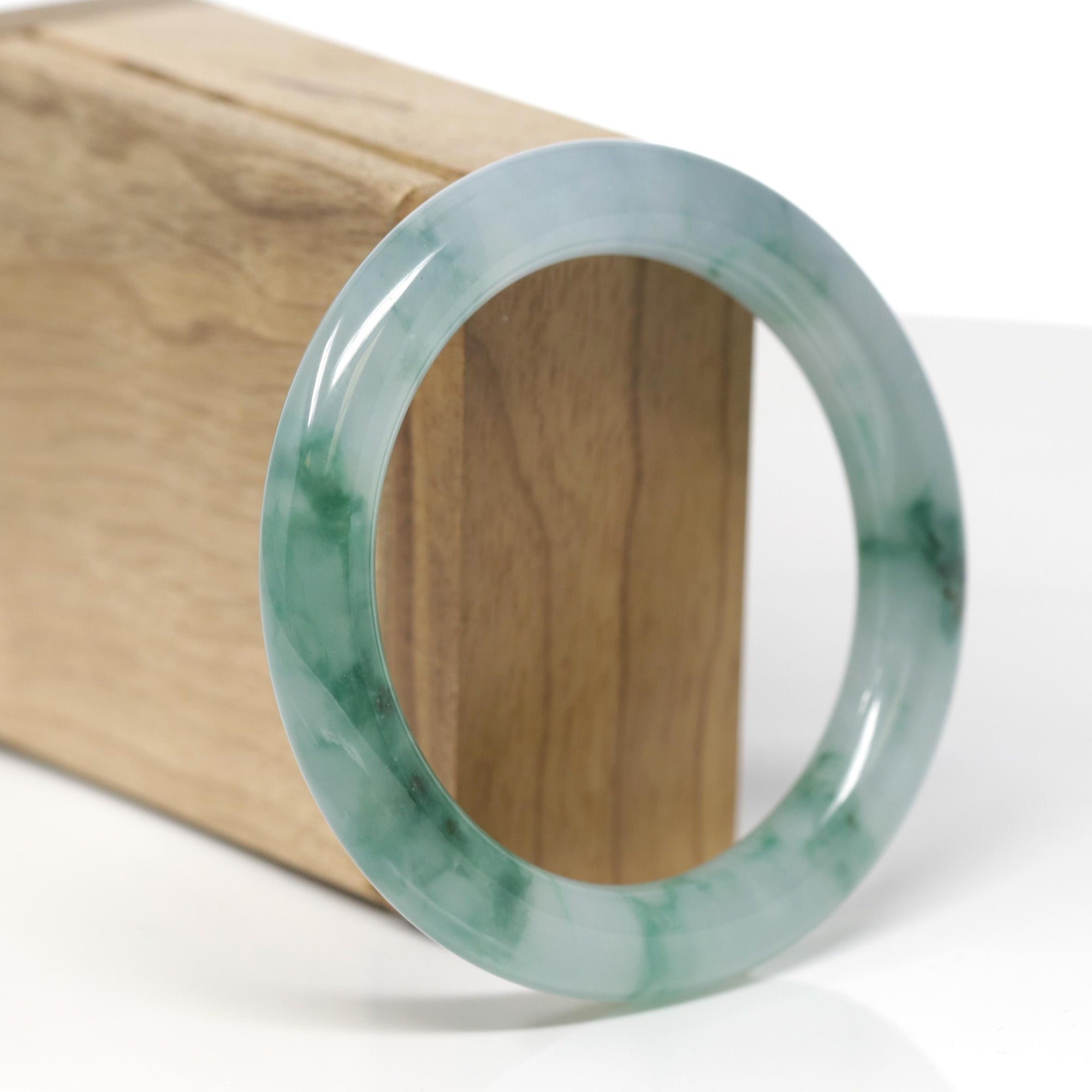 High-End Natural Icy Green Jadeite Jade "Traditional Round" Bangle Bracelet (55.4mm) GIA 