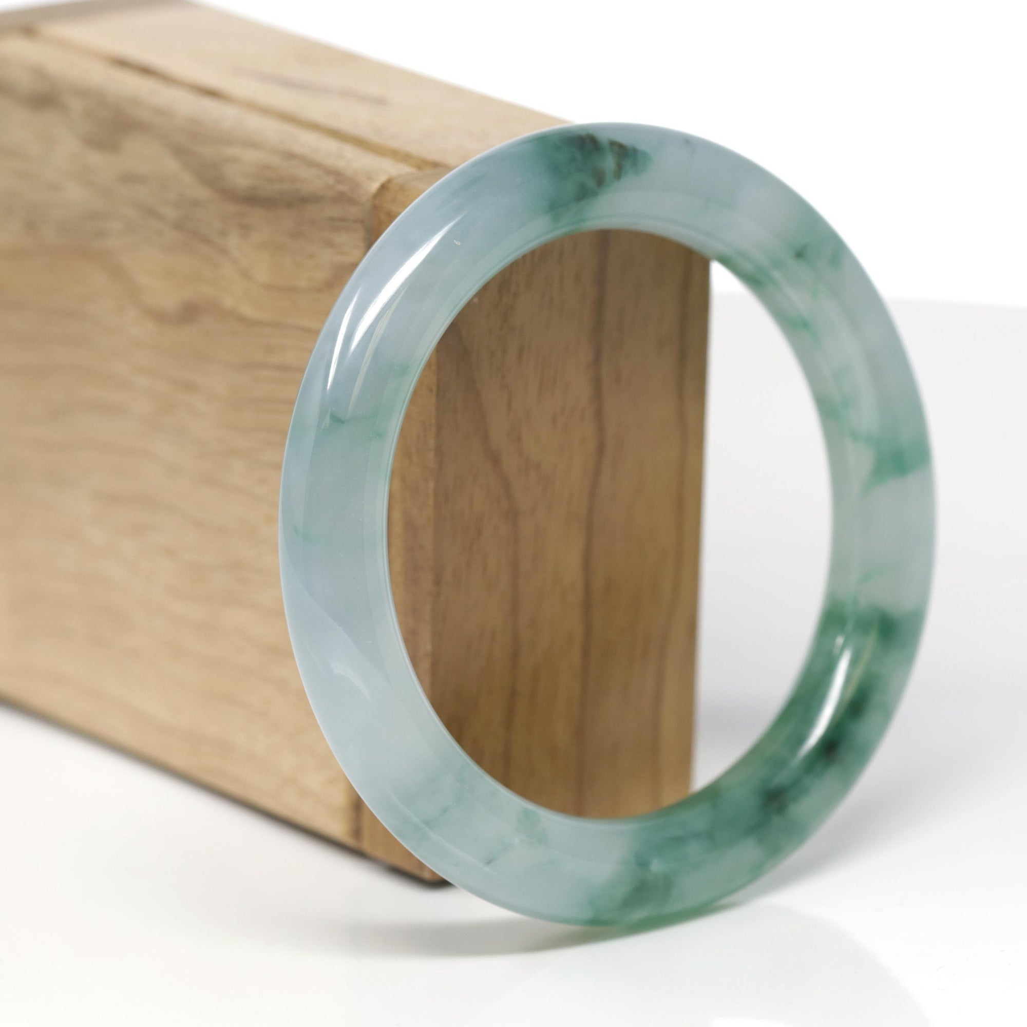 High-End Natural Icy Green Jadeite Jade "Traditional Round" Bangle Bracelet (55.4mm) GIA 