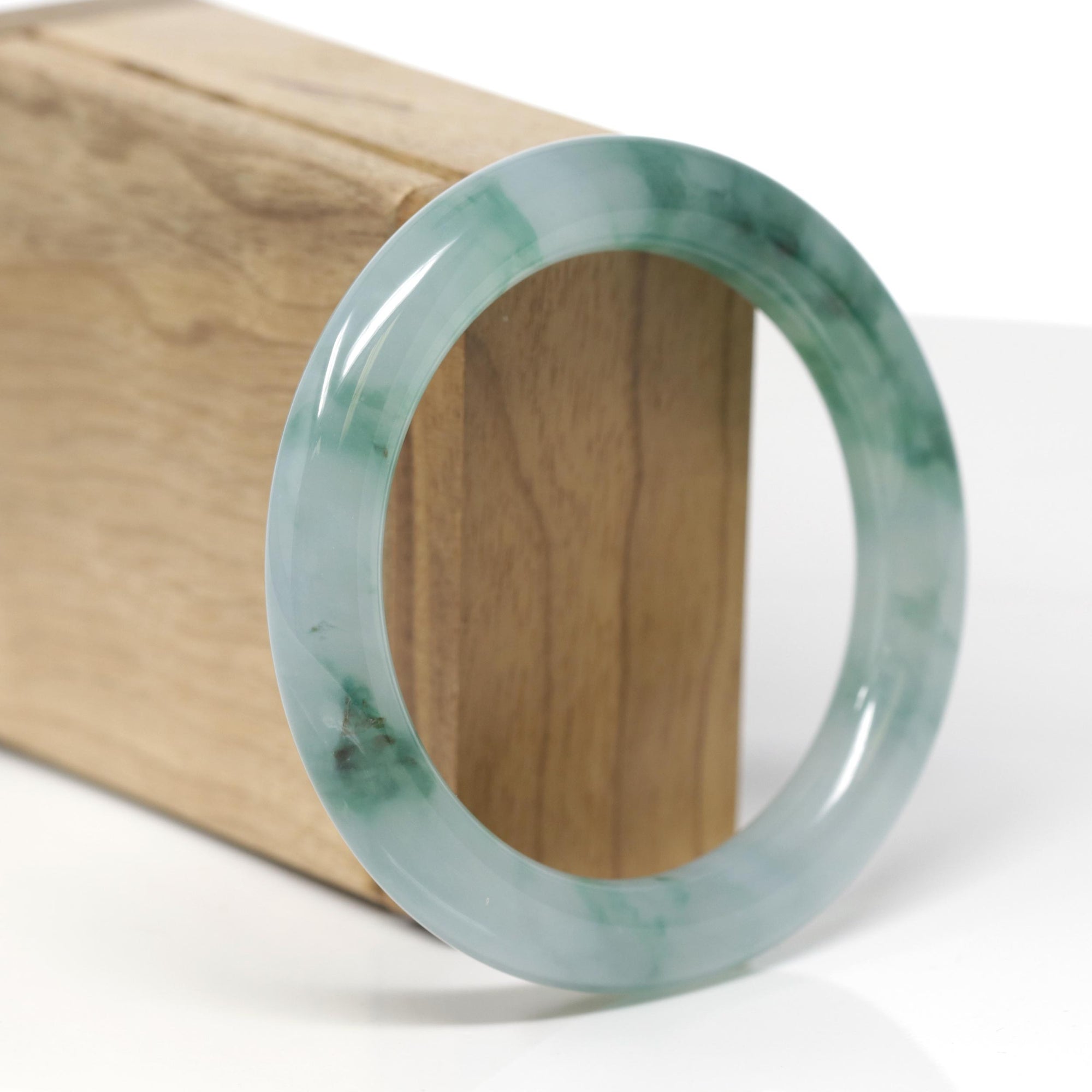 High-End Natural Icy Green Jadeite Jade "Traditional Round" Bangle Bracelet (55.4mm) GIA 