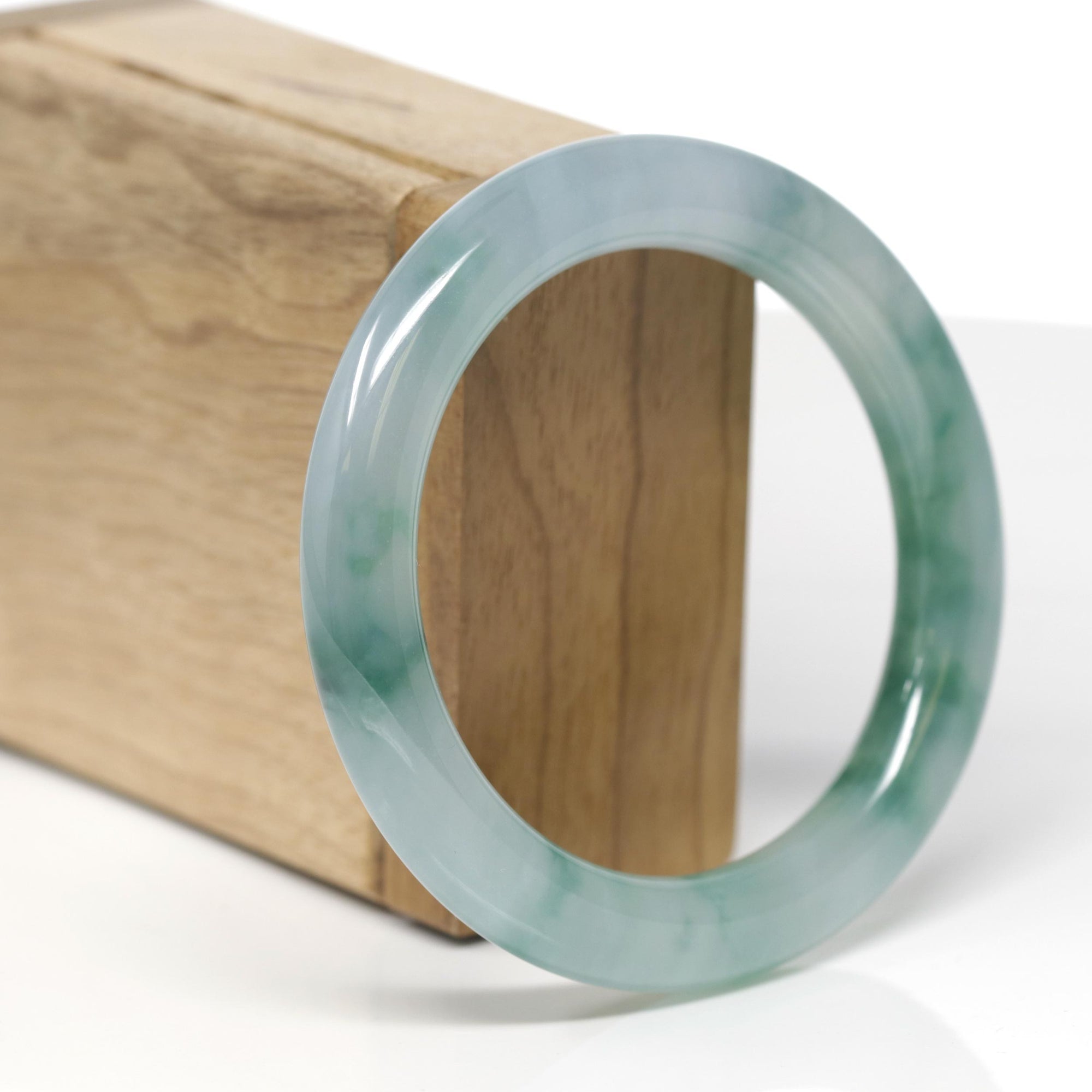 High-End Natural Icy Green Jadeite Jade "Traditional Round" Bangle Bracelet (55.4mm) GIA 