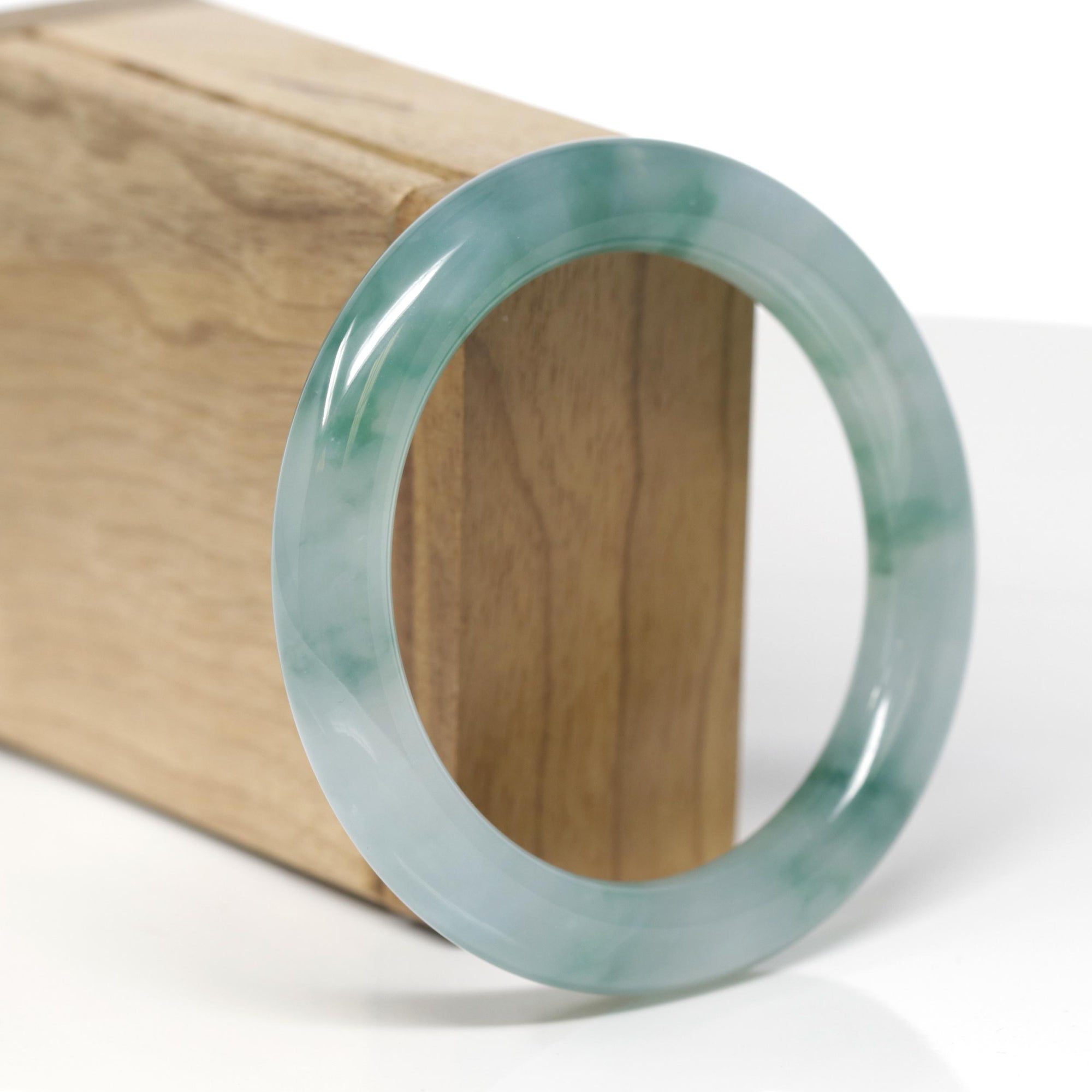 High-End Natural Icy Green Jadeite Jade "Traditional Round" Bangle Bracelet (55.4mm) GIA 