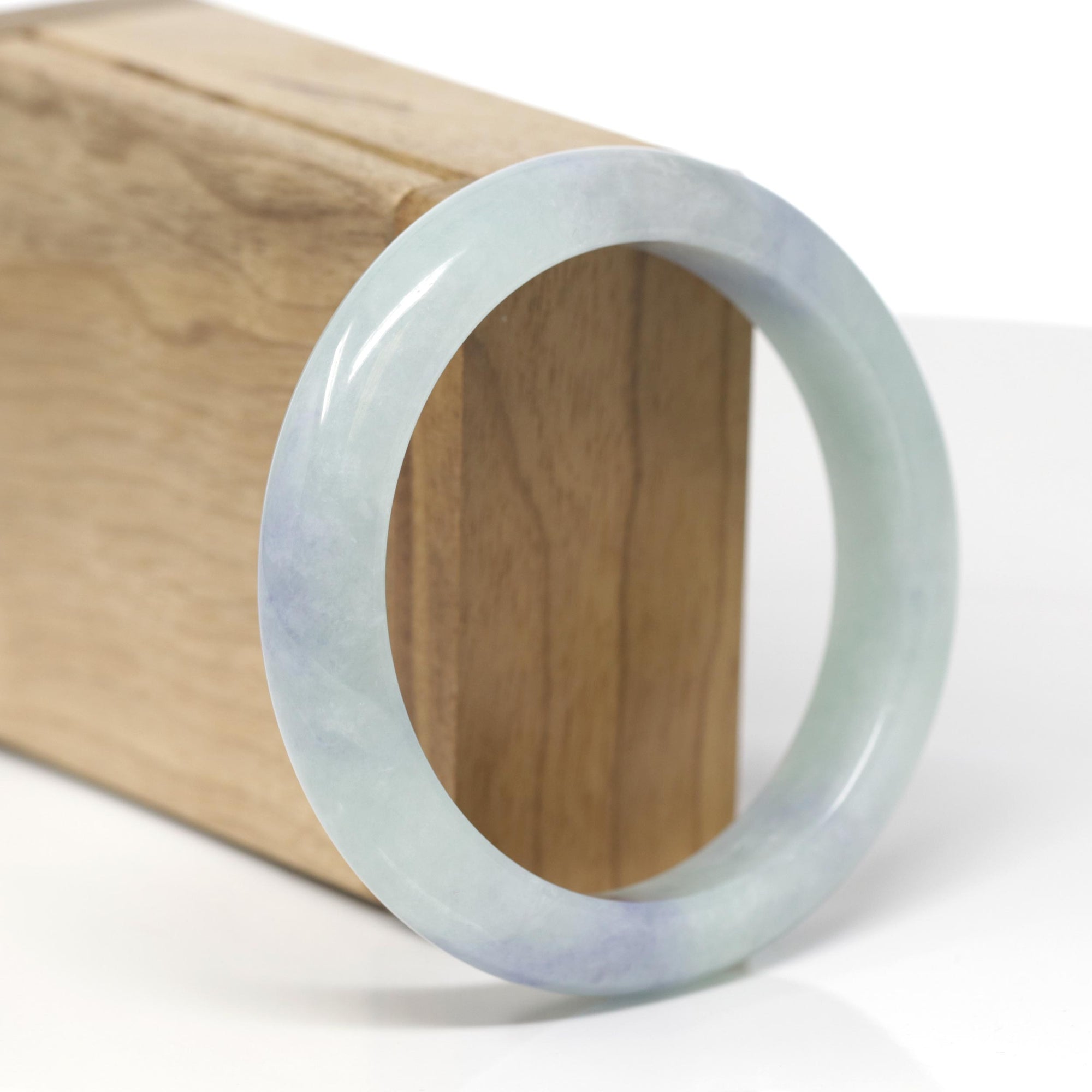 Baikalla Natural Light Blue-Green &amp; Lavender Jadeite Jade "Half Round" Bangle Bracelet (57.7mm) 