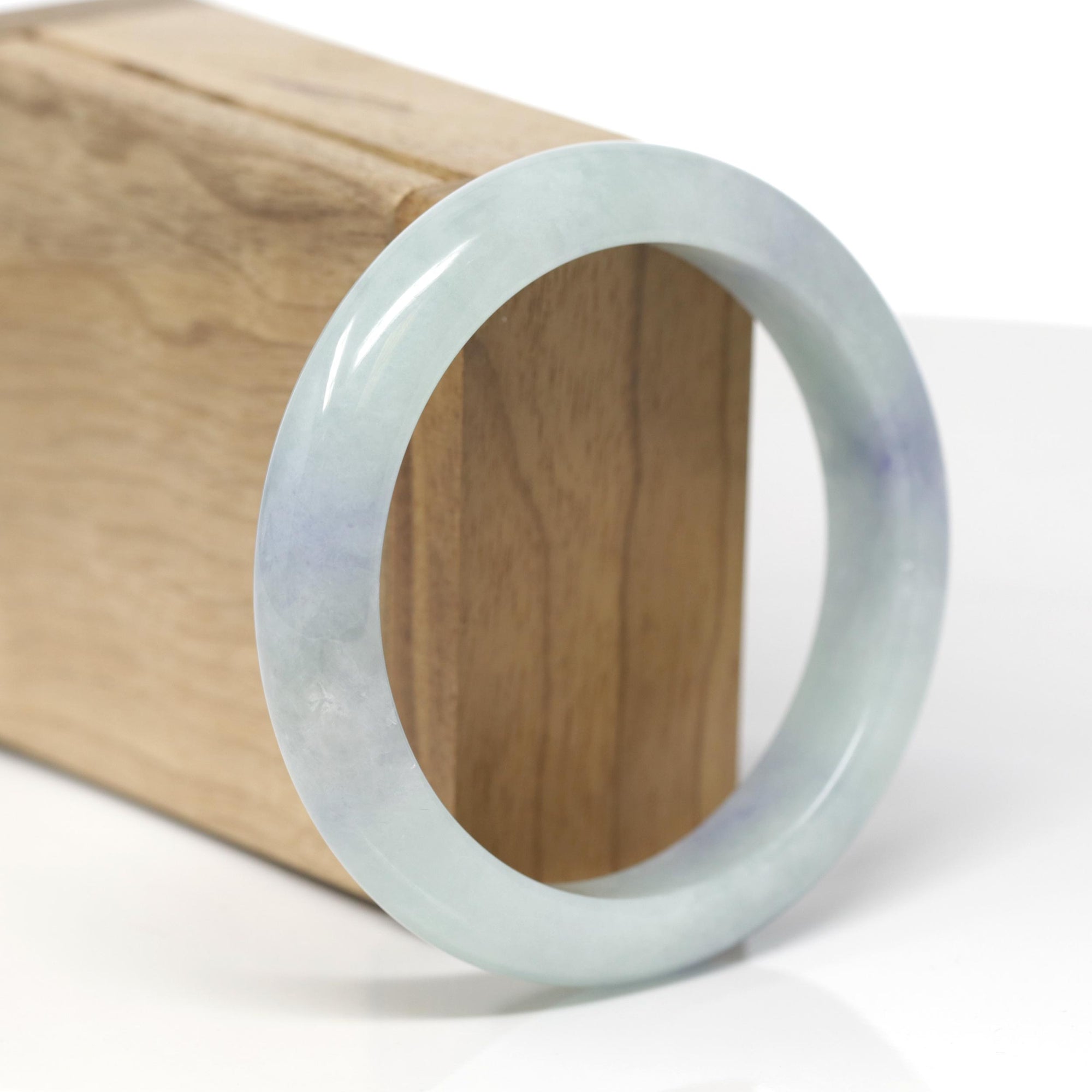 Baikalla Natural Light Blue-Green &amp; Lavender Jadeite Jade "Half Round" Bangle Bracelet (57.7mm) 