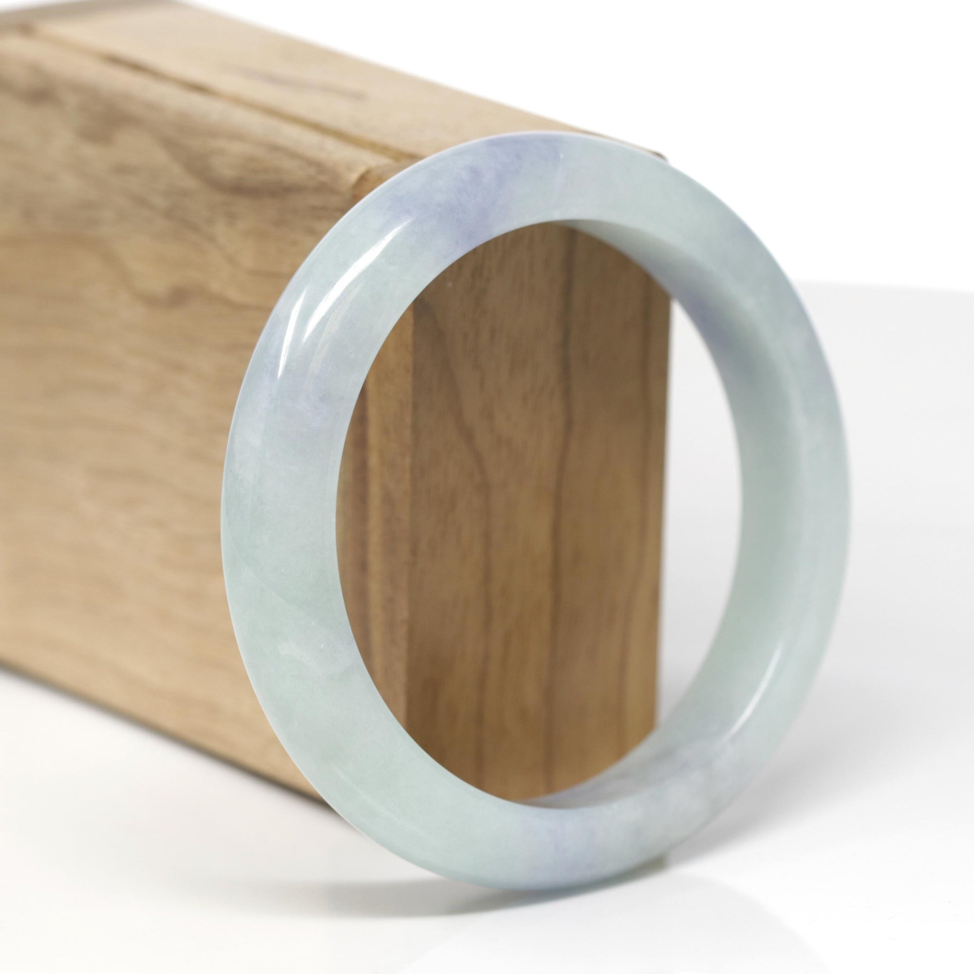 Baikalla Natural Light Blue-Green &amp; Lavender Jadeite Jade "Half Round" Bangle Bracelet (57.7mm) 