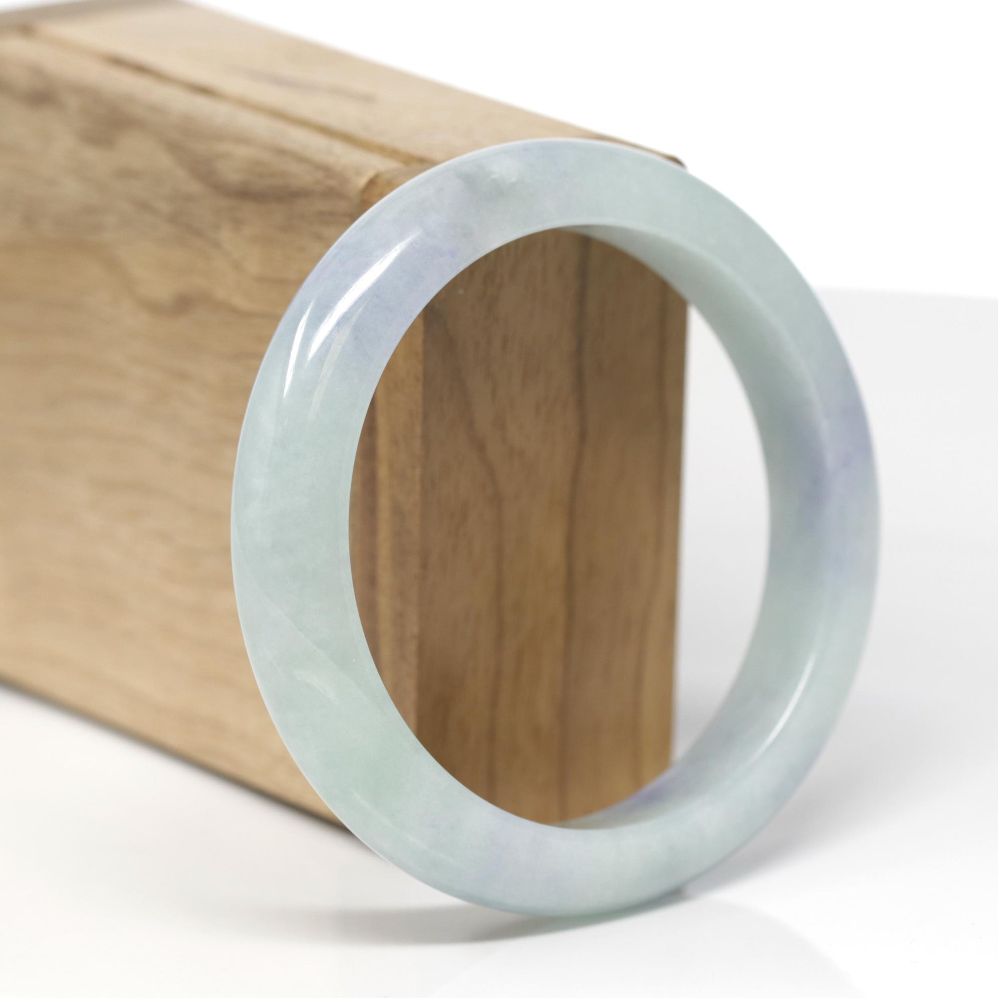 Baikalla Natural Light Blue-Green &amp; Lavender Jadeite Jade "Half Round" Bangle Bracelet (57.7mm) 