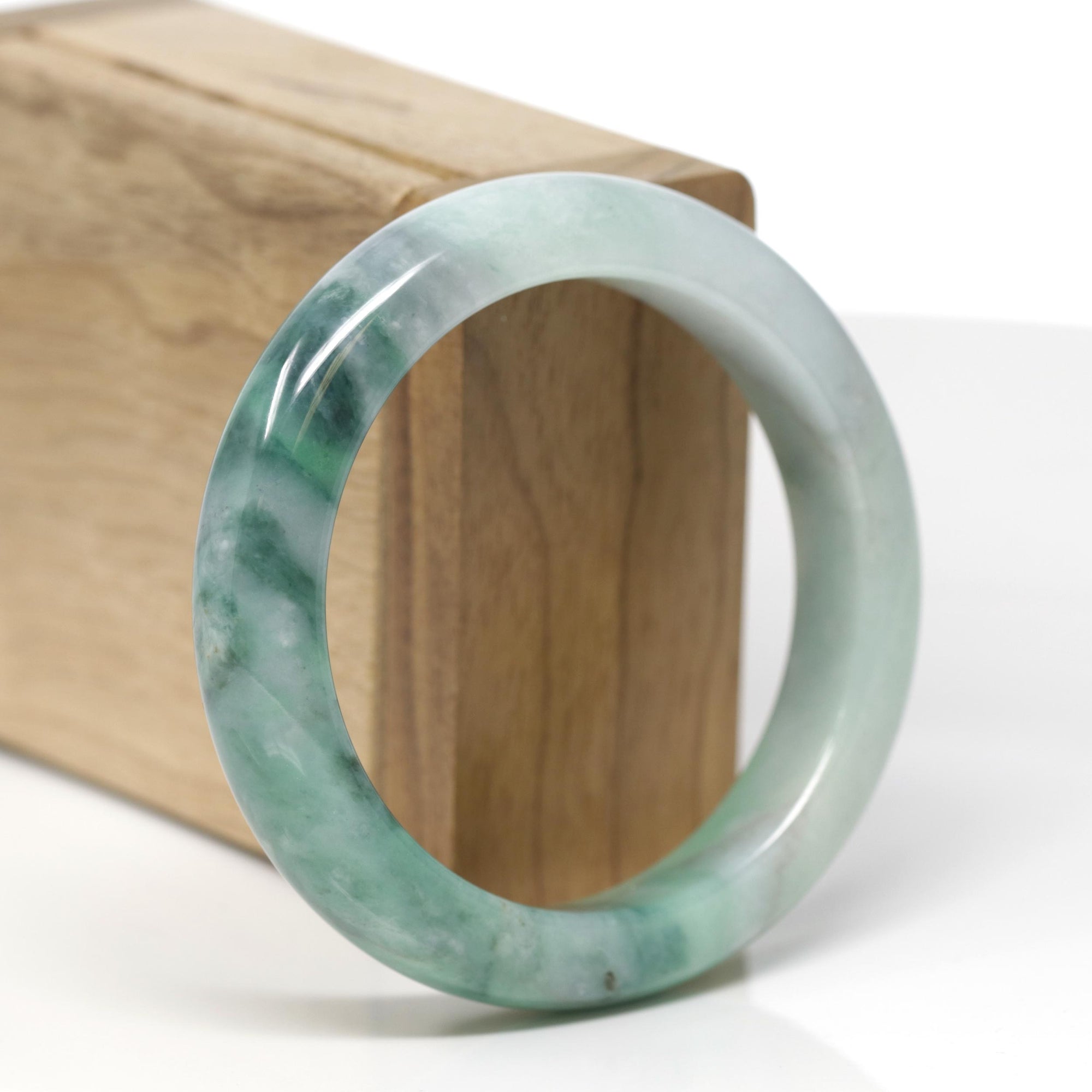 Baikalla Natural Forest-Green Jadeite Jade "Half Round" Bangle Bracelet (55mm) 