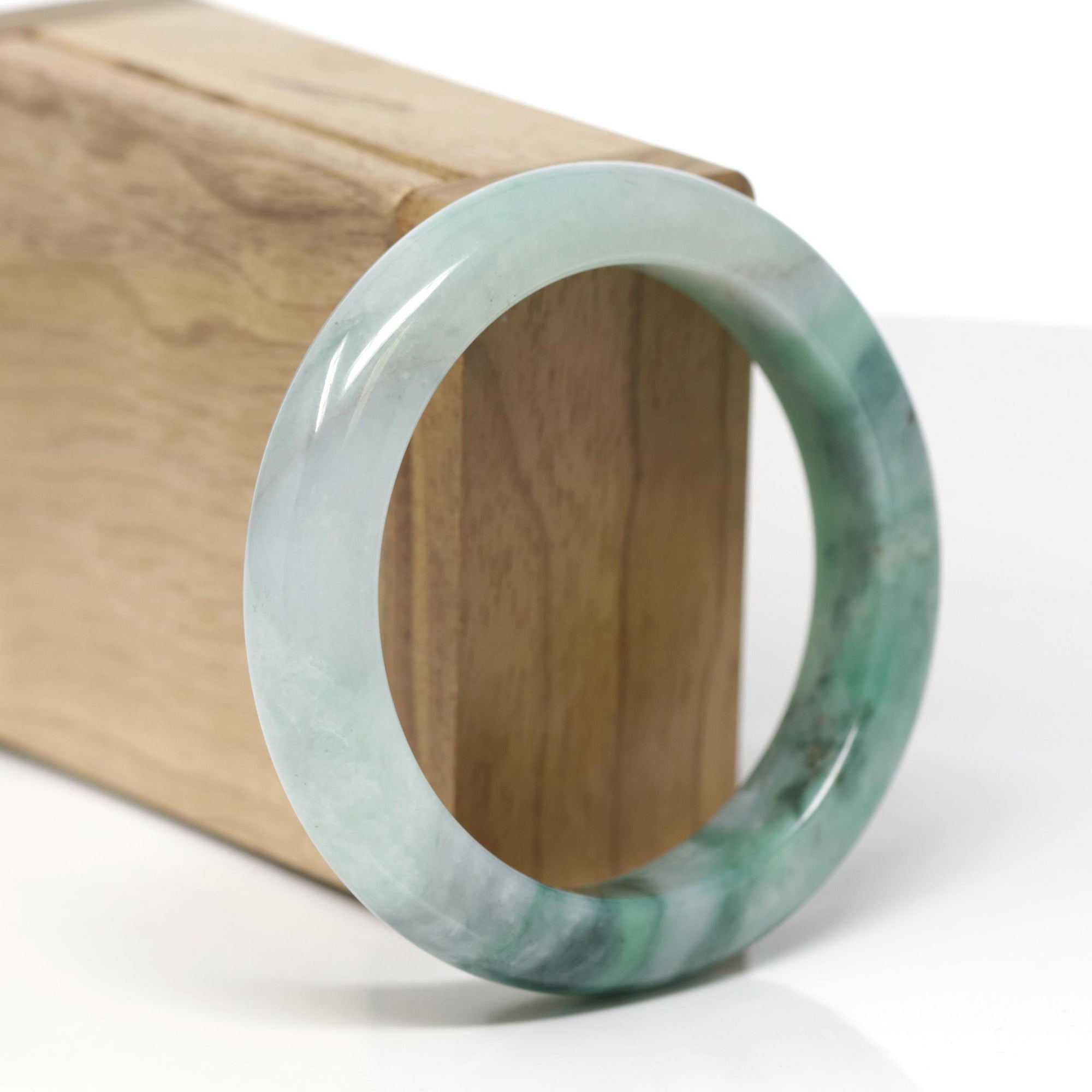 Baikalla Natural Forest-Green Jadeite Jade "Half Round" Bangle Bracelet (55mm) 