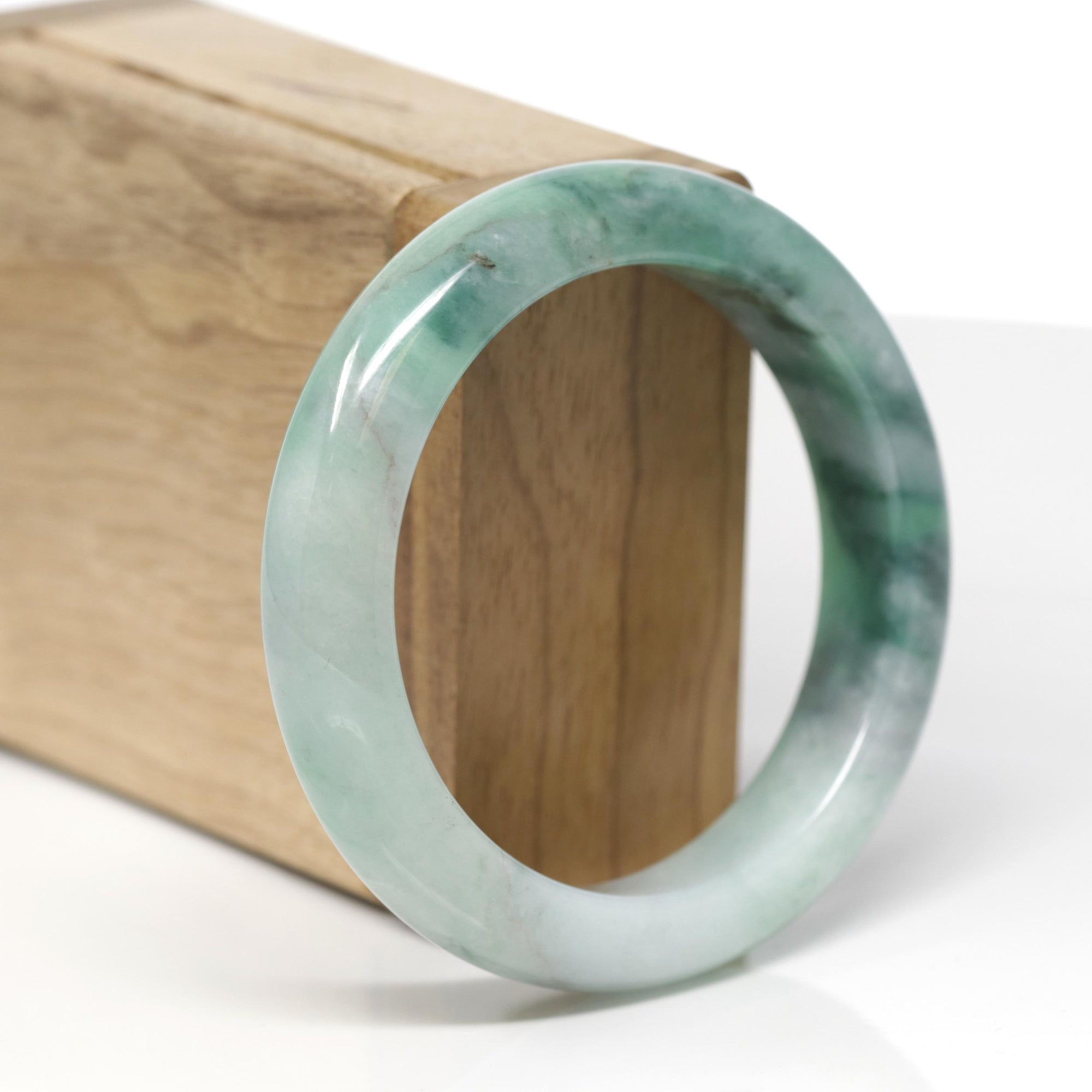 Baikalla Natural Forest-Green Jadeite Jade "Half Round" Bangle Bracelet (55mm) 