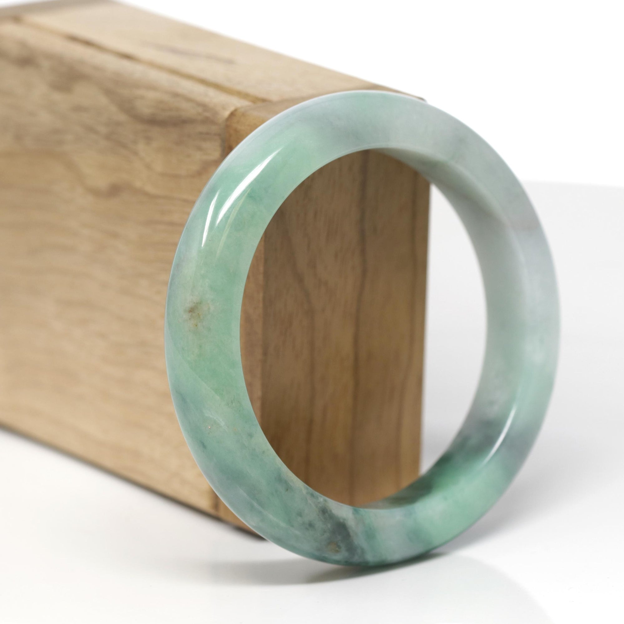 Baikalla Natural Forest-Green Jadeite Jade "Half Round" Bangle Bracelet (55mm) 