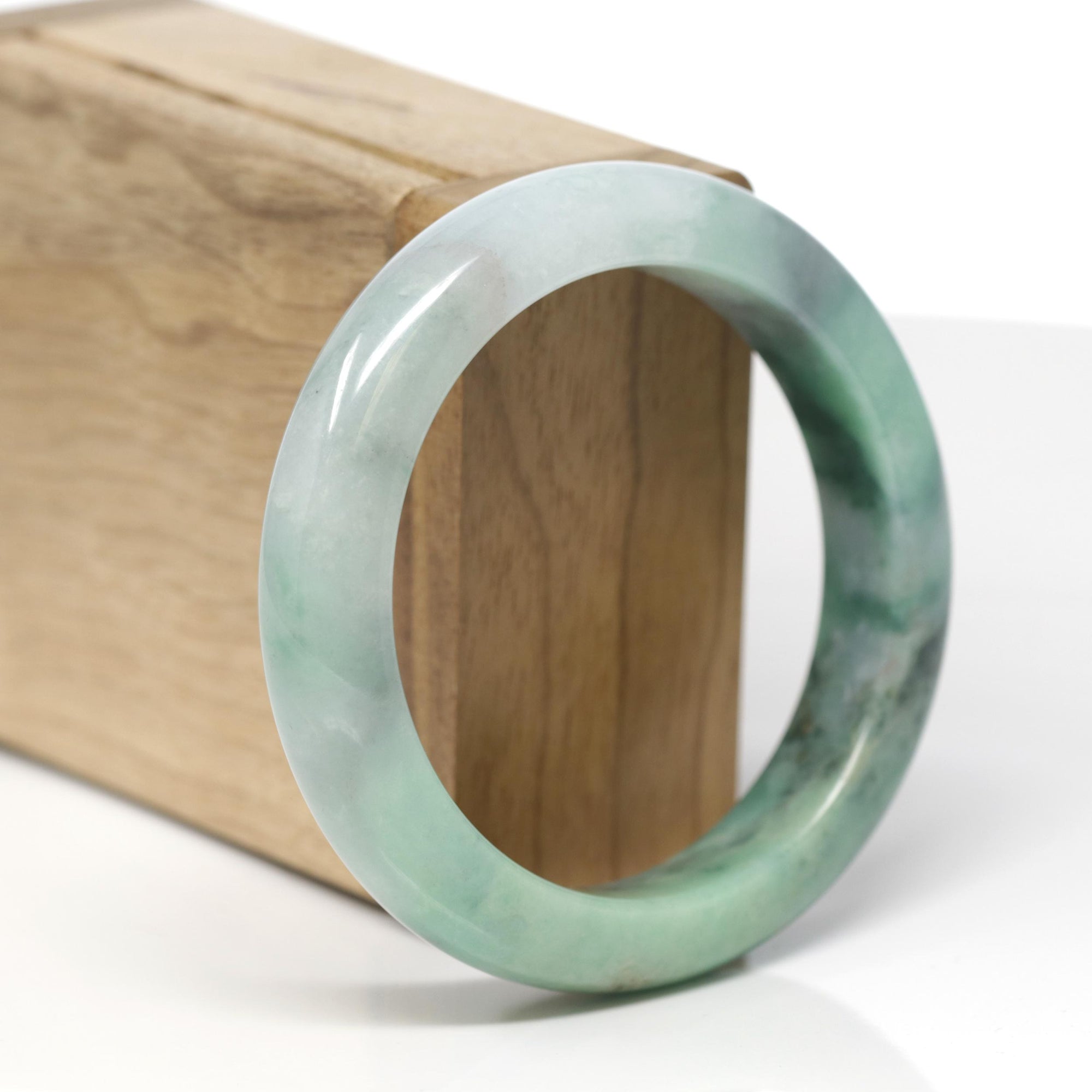 Baikalla Natural Forest-Green Jadeite Jade "Half Round" Bangle Bracelet (55mm) 