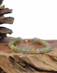Baikalla Natural Icy Green & Yellow Jadeite Jade Round Bead Bracelet W/ 18ky Gold Clasp (6.5mm)