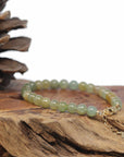 Baikalla Natural Icy Green & Yellow Jadeite Jade Round Bead Bracelet W/ 18ky Gold Clasp (6.5mm)