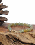 Baikalla Natural Icy Green & Yellow Jadeite Jade Round Bead Bracelet W/ 18ky Gold Clasp (6.5mm)
