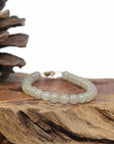 Baikalla Natural Icy Light Yellow-Green Jadeite Jade Round Bead Bracelet W/ 18ky Gold Clasp (6.5mm)