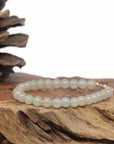 Baikalla Natural Icy Light Yellow-Green Jadeite Jade Round Bead Bracelet W/ 18ky Gold Clasp (6.5mm)