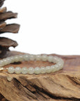 Baikalla Natural Icy Light Yellow-Green Jadeite Jade Round Bead Bracelet W/ 18ky Gold Clasp (6.5mm)