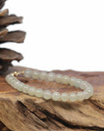 Baikalla Natural Icy Light Yellow-Green Jadeite Jade Round Bead Bracelet W/ 18ky Gold Clasp (6.5mm)