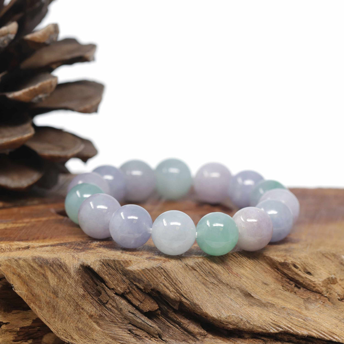 Baikalla Natural Icy Lavender &amp; Green Jadeite Jade Round Bead Bracelet (12.5mm)