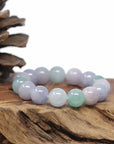 Baikalla Natural Icy Lavender & Green Jadeite Jade Round Bead Bracelet (12.5mm)