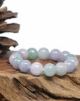Baikalla Natural Icy Lavender & Green Jadeite Jade Round Bead Bracelet (12.5mm)