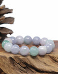 Baikalla Natural Icy Lavender & Green Jadeite Jade Round Bead Bracelet (12.5mm)