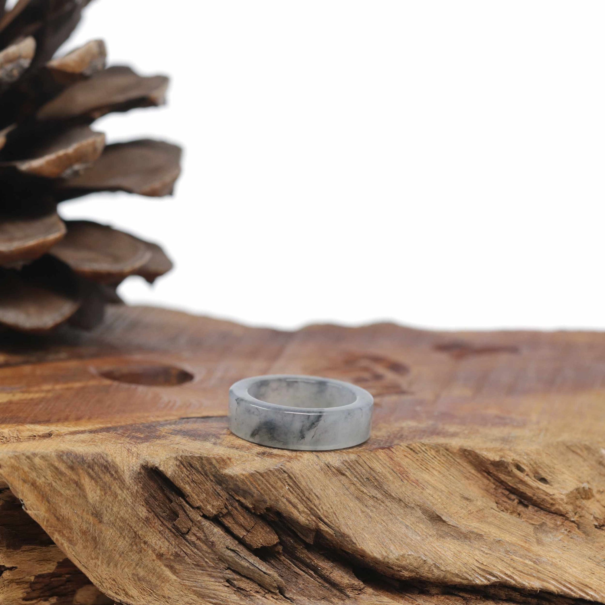 Baikalla Natural Icy Black Wuji Burmese Jadeite Jade Traditional Ring 