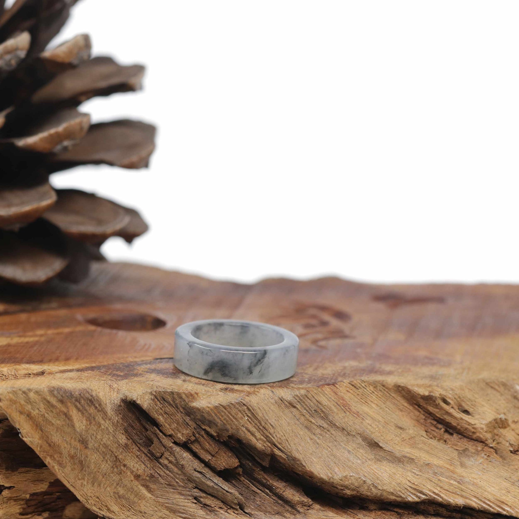 Baikalla Natural Icy Black Wuji Burmese Jadeite Jade Traditional Ring 