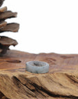 Baikalla Natural Icy Black Wuji Burmese Jadeite Jade Traditional Ring 
