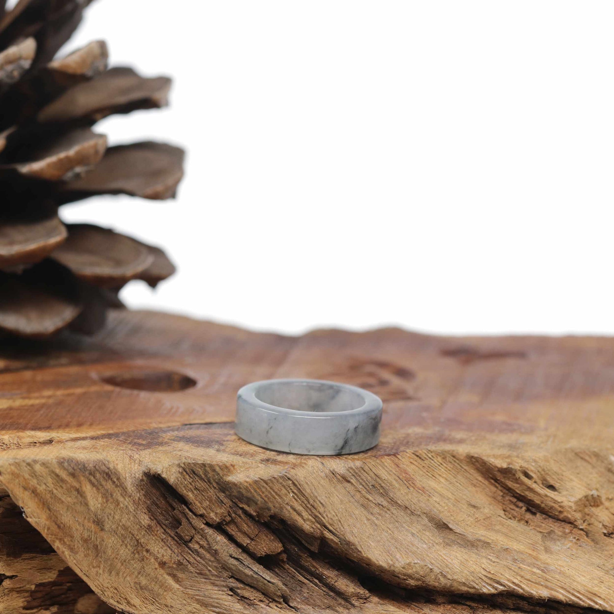 Baikalla Natural Icy Black Wuji Burmese Jadeite Jade Traditional Ring 