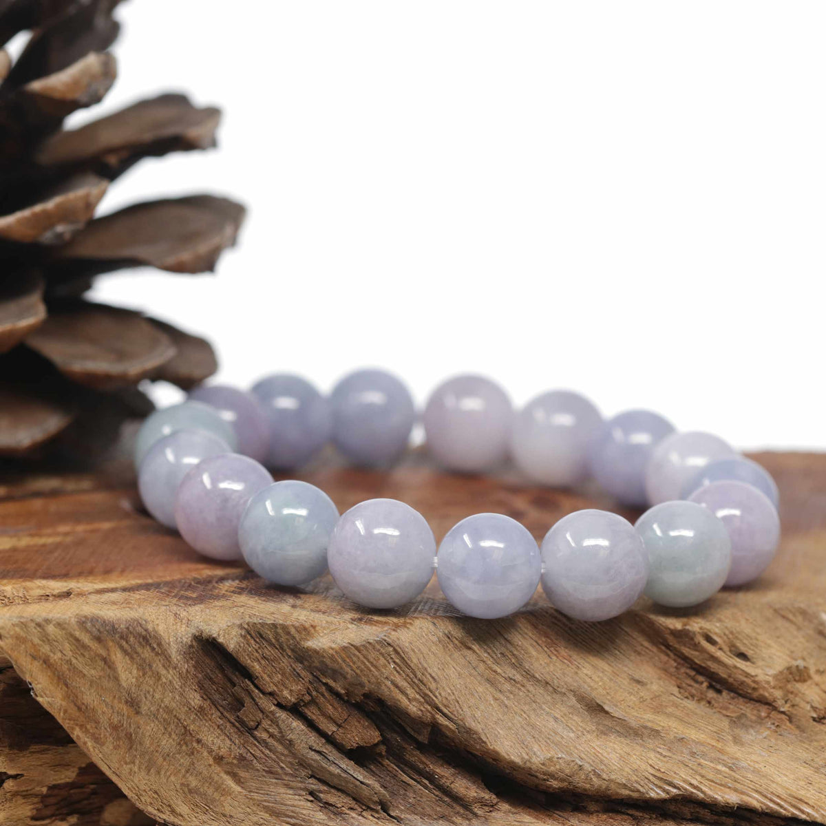 Baikalla Natural Lavender &amp; Light Green Jadeite Jade Round Bead Bracelet (12.5mm)