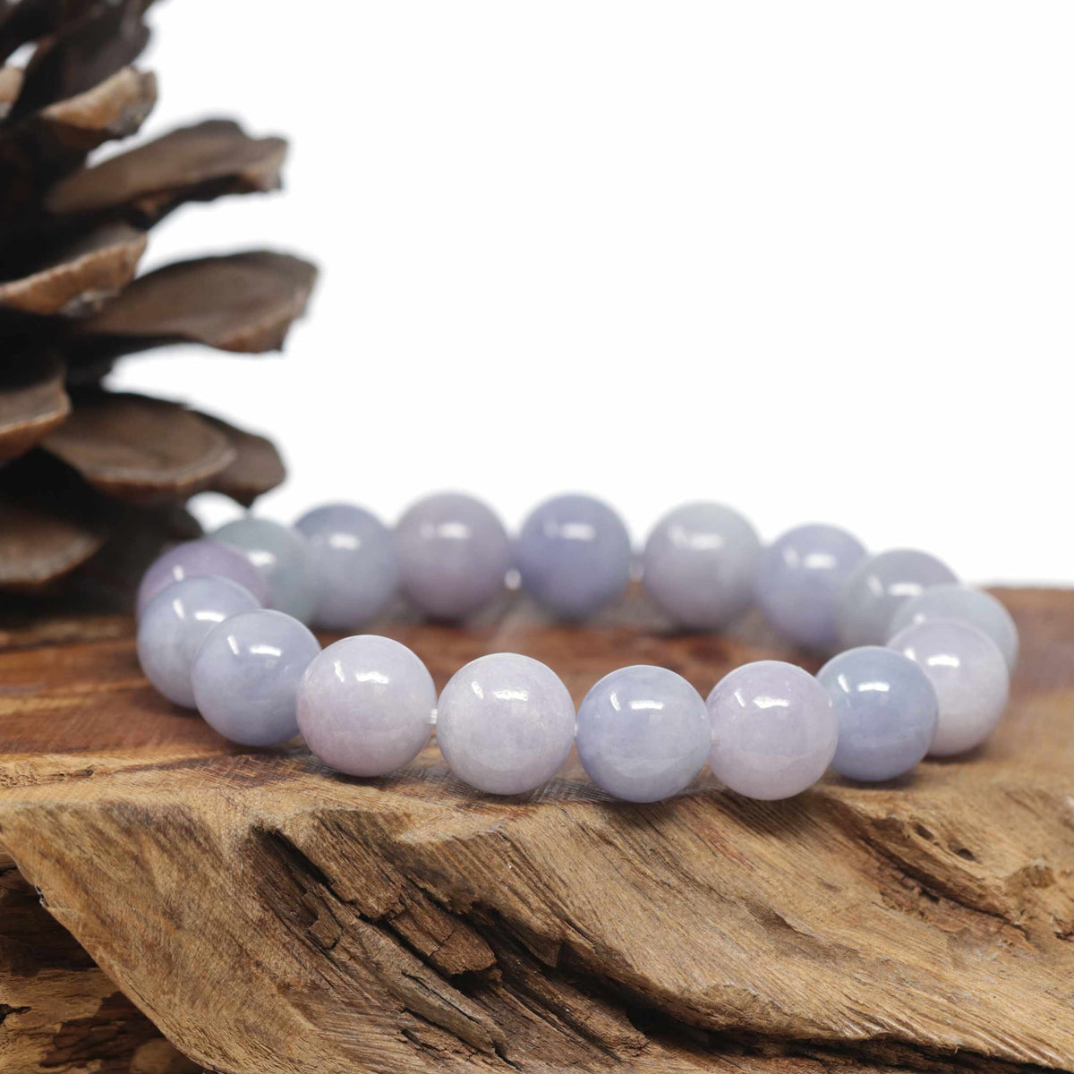 Baikalla Natural Lavender &amp; Light Green Jadeite Jade Round Bead Bracelet (12.5mm)