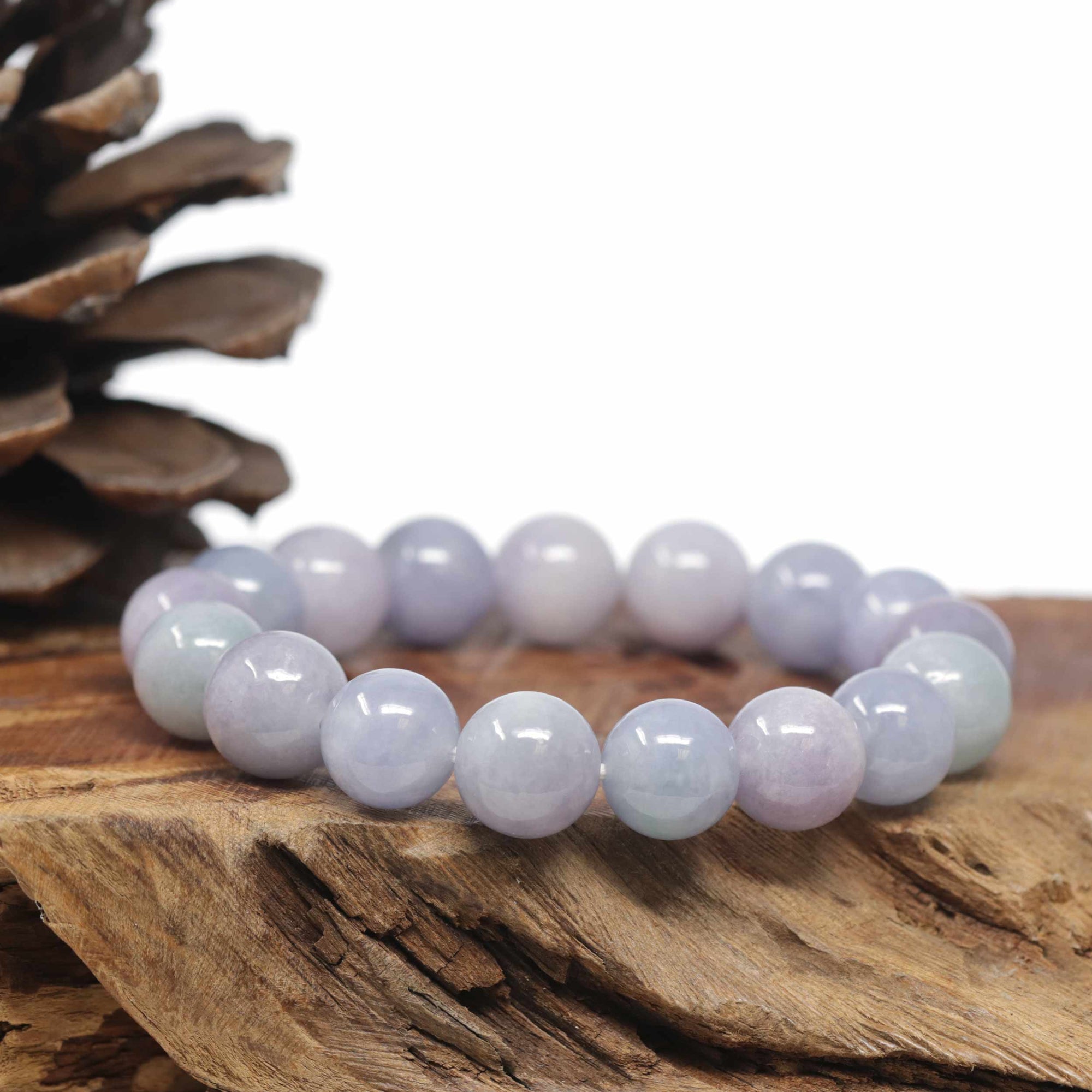 Baikalla Natural Lavender &amp; Light Green Jadeite Jade Round Bead Bracelet (12.5mm)